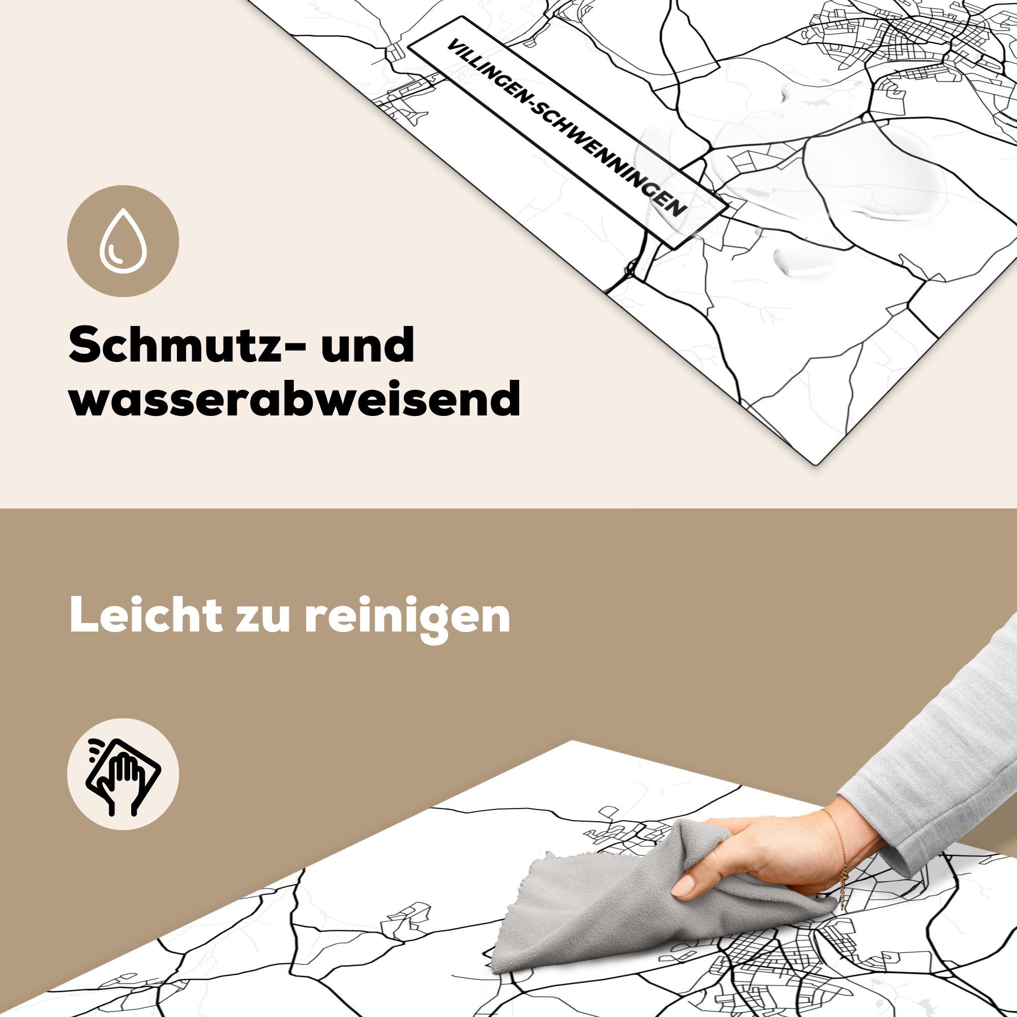 Arbeitsplatte küche Karte Stadtplan - Villingen-Schwenningen, 78x78 Ceranfeldabdeckung, Vinyl, MuchoWow für (1 - Herdblende-/Abdeckplatte tlg), cm,