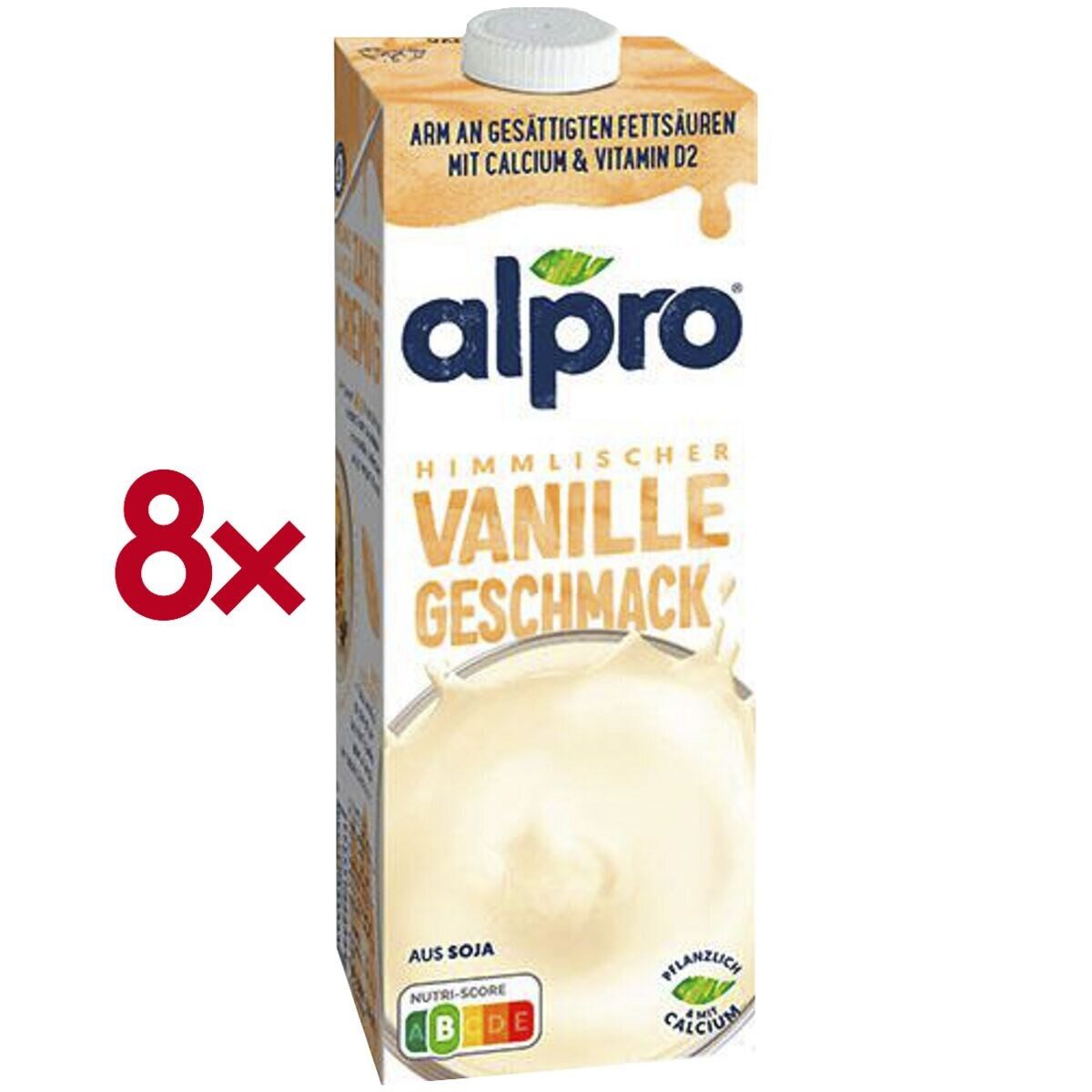 Alpro Pflanzenmilch Vanille, 8x 1 Liter Sojadrink