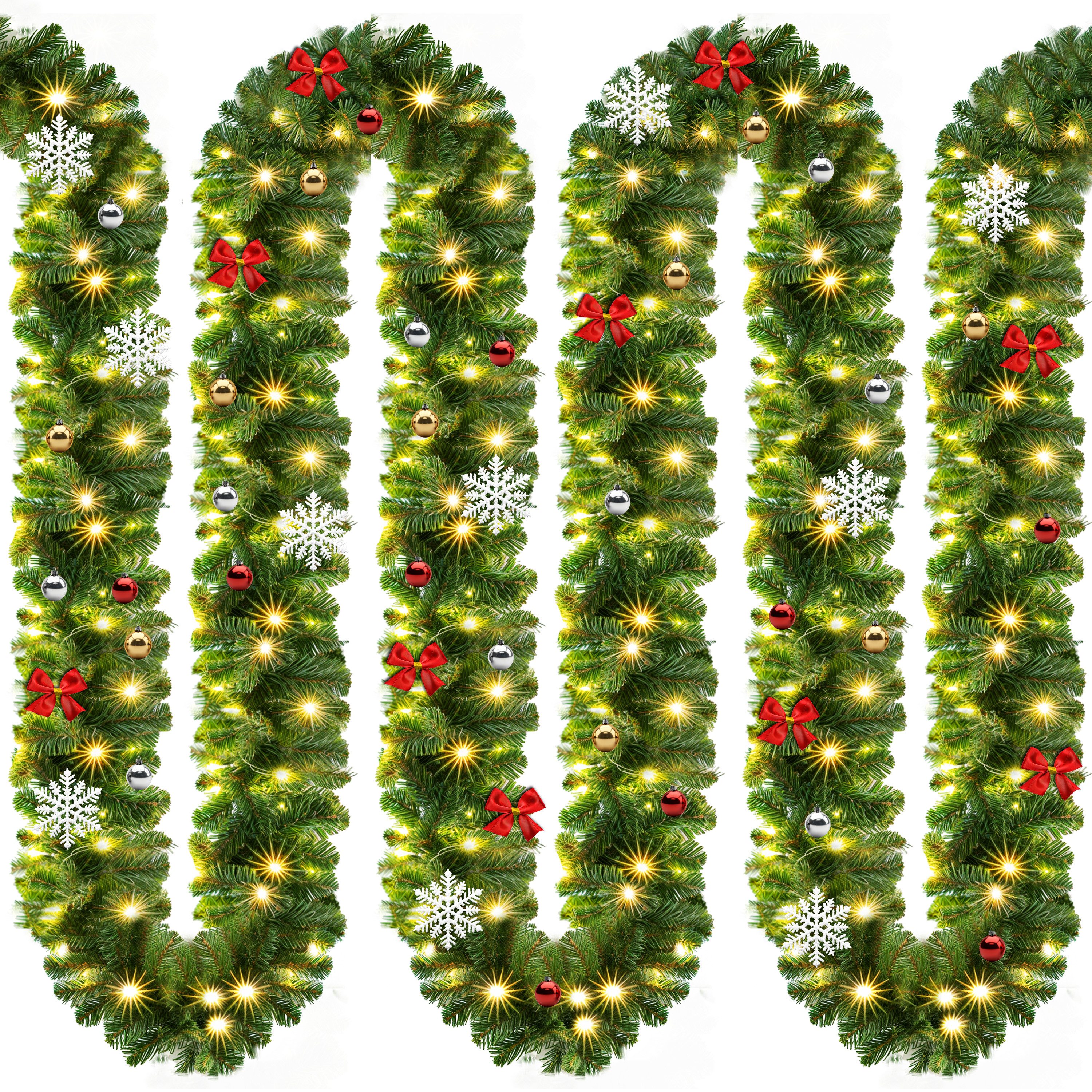 Kunstgirlande, Casaria, Höhe 28 cm, Weihnachtsgirlande Geschmückt 5m 80 LED Warmweiß Innen Außen IP44