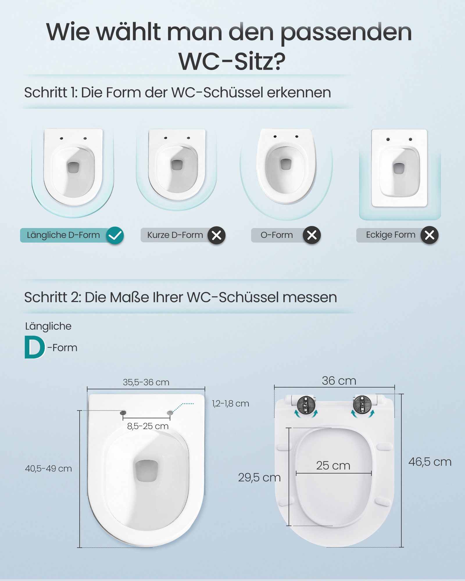 SONGMICS WC-Sitz Urea-Duroplast, belastbar mit 300 kg, O-Form D-Form, Absenkautomatik, abnehmbarer Toilettendeckel, Griff, einfache Montage