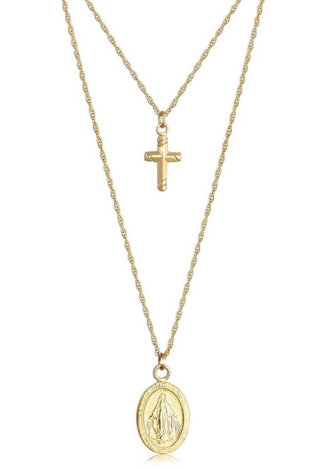 ILUE Halskette Gold Kette Multilayer Cross Mode Geschenk LOVE 4 reihig Kreuz ♥ 