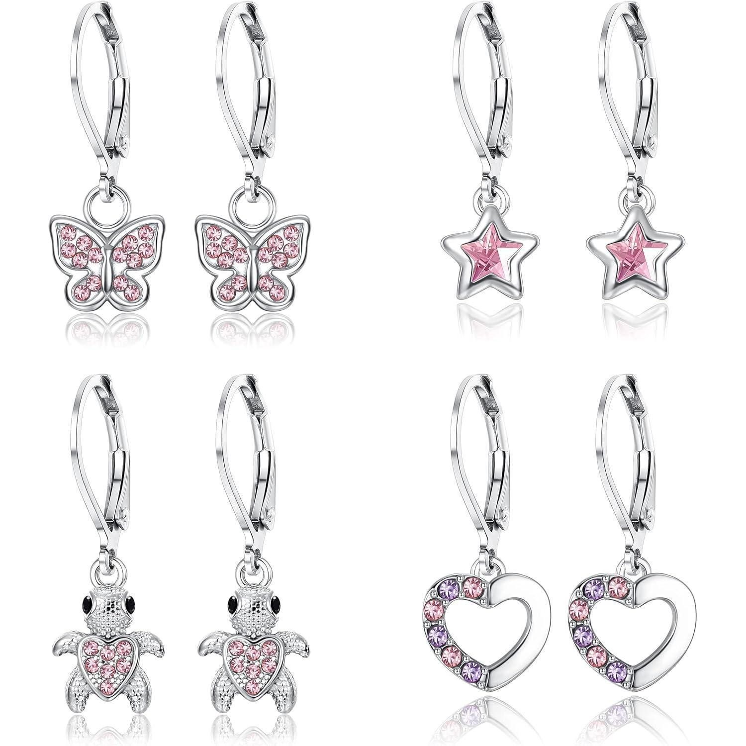 Ohrhänger-Set 4Paar Ohrringe Hängend Mädchen Zirkonia Chirurgenstahl Hypoallergen