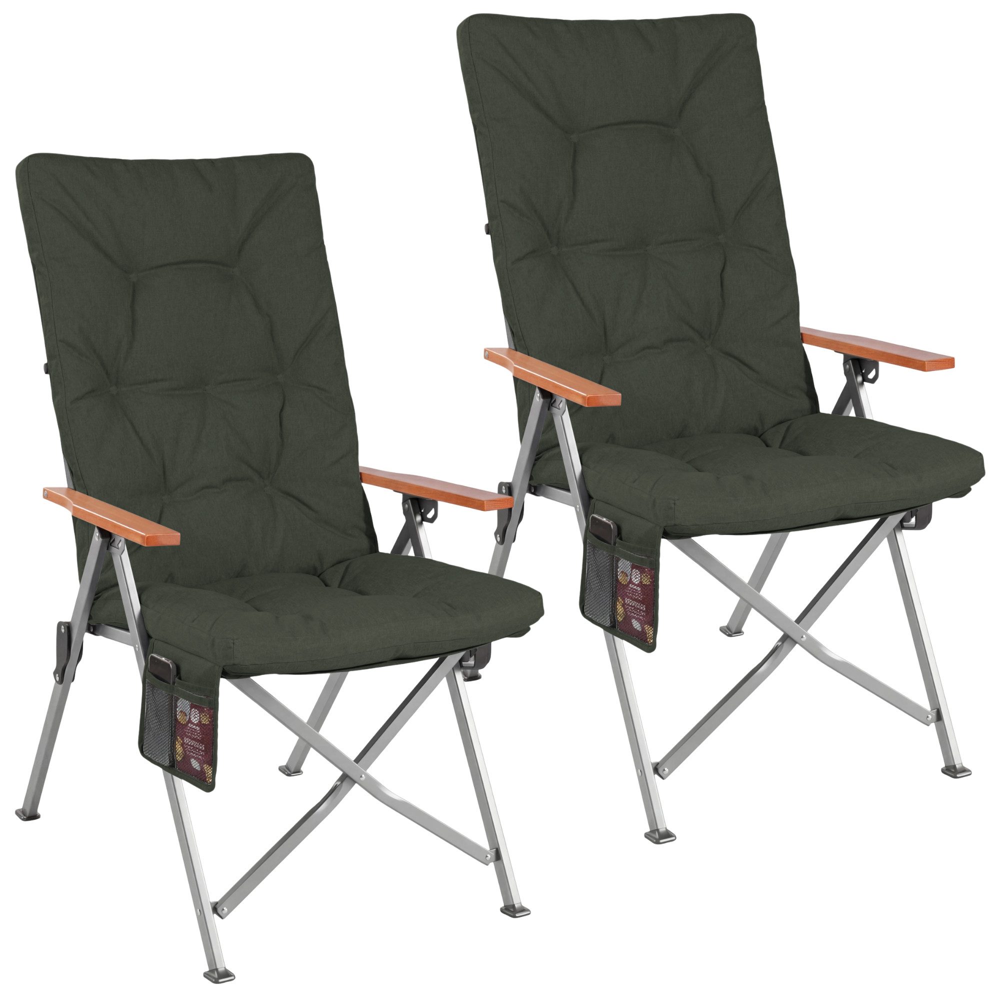 HOMECALL Campingstuhl Faltbar Hochlehner Luxus Klappstuhl mit 4,5cm Dicke Gepolstert (150kg Belastbar mit 4 Positionen Verstellbar Angelstuhl, 2 St), für Garten Balkon Wohnmobil