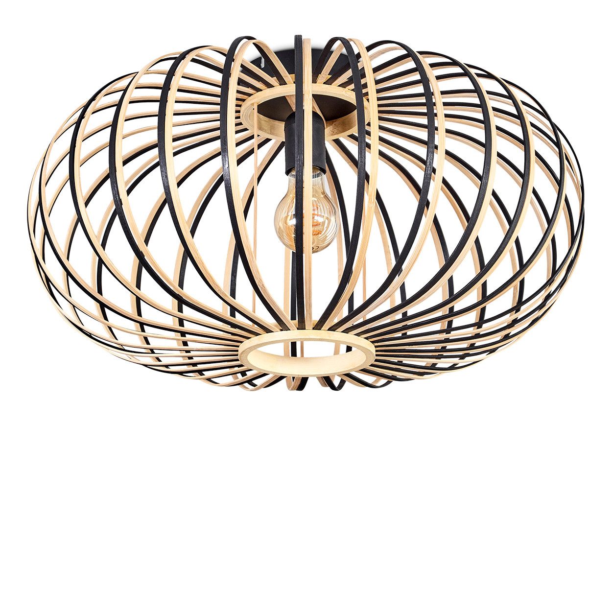 hofstein Deckenleuchte Deckenlampe aus Metall/Bambus in Schwarz/Natur, Leuc günstig online kaufen