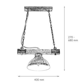 Licht-Erlebnisse Pendelleuchte HAKON, ohne Leuchtmittel, Hängeleuchte Shabby Weiß rustikal Holzfarben Pendellampe Lampe