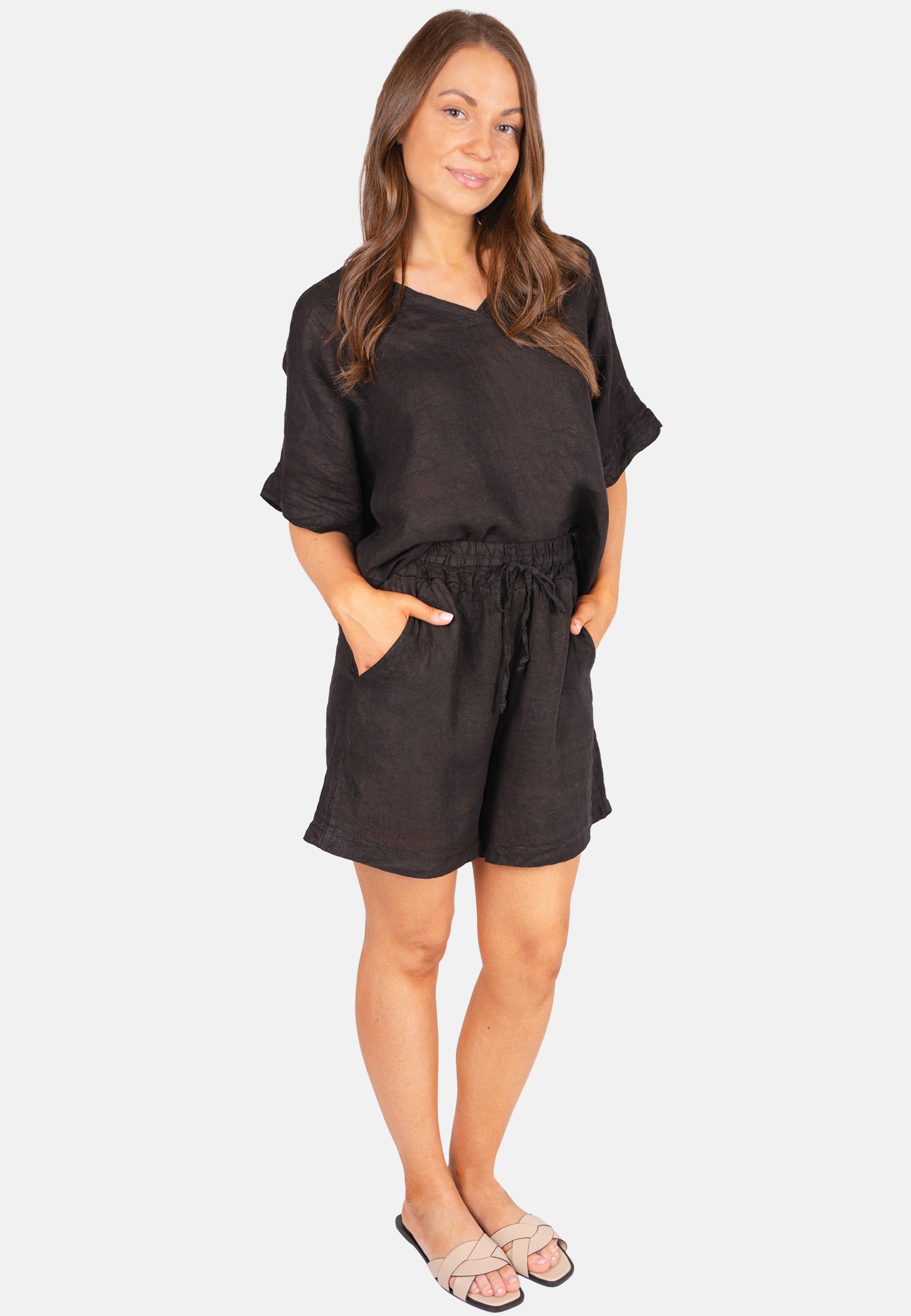 Seasons of April Leinenhose BEATRICE LINO (1-tlg) Leinen Shorts Damen Kurz Sommer Bindeband Kurze Leinenhose Beatrice