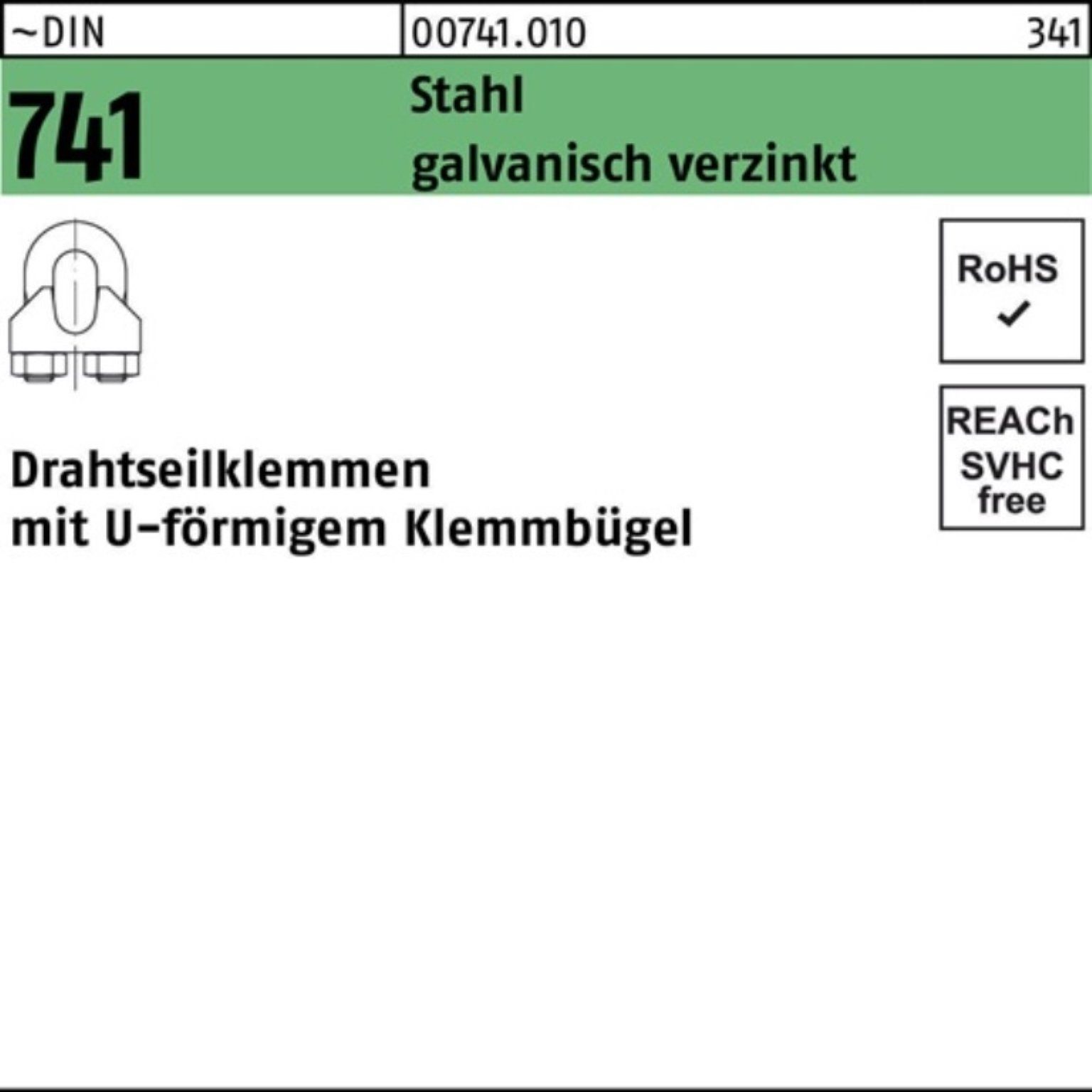 Reyher Drahtseilklemme 100er 12 Stahl Drahtseilklemme 16 741 DIN MM/M U-förmig galv.ver Pack