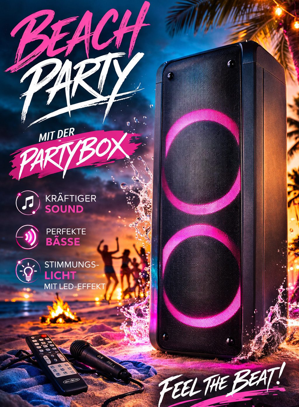 Reflexion PS09BT mit rotierenden Lichteffekten Party-Lautsprecher Stereo (Bluetooth, 500 W, Bluetooth, Radio, Karaoke, Disco-Licht Effekte, Micro-SD Slot)