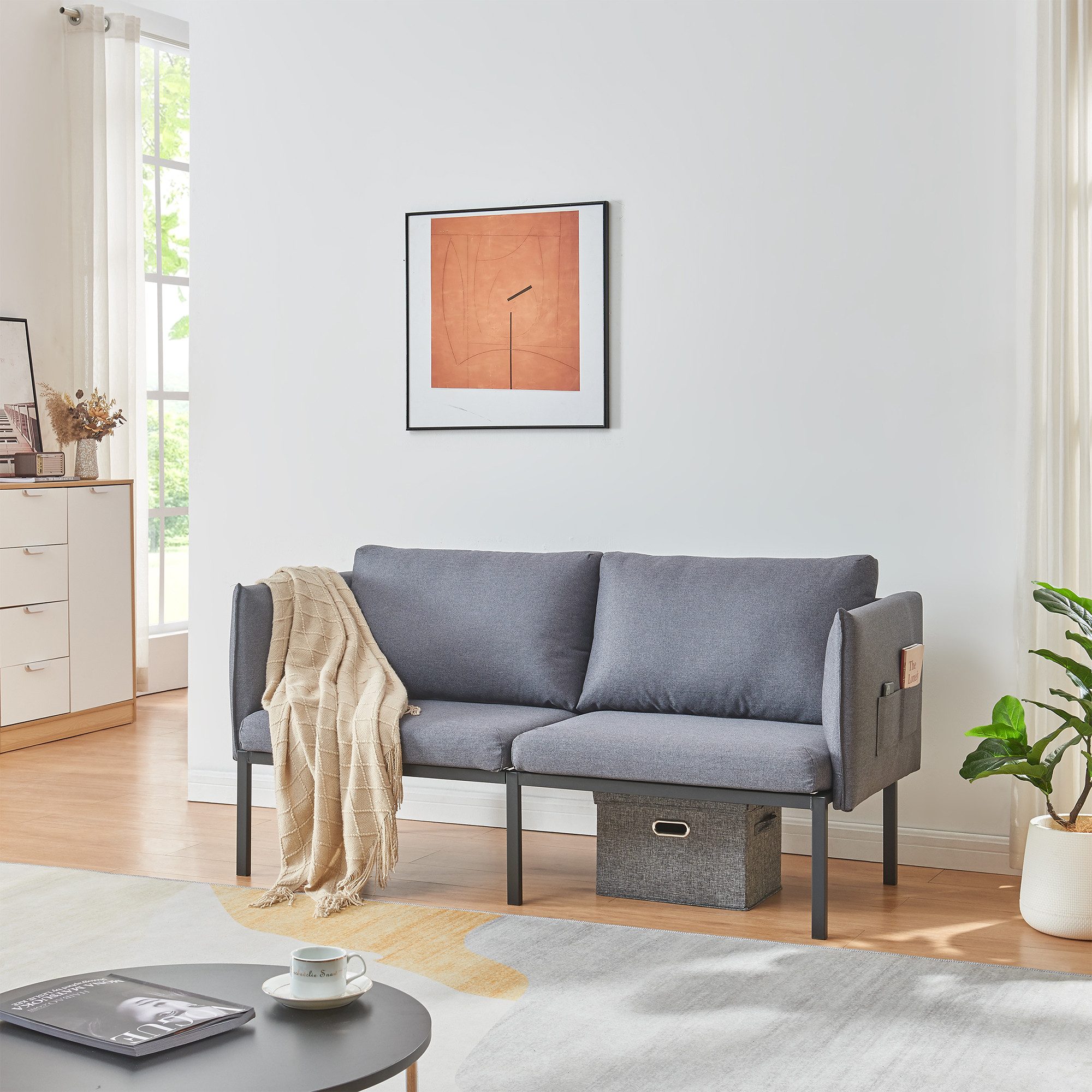 en.casa Sofa, 2-Sitzer »Kamar« gepolstert 69x158x63 cm Dunkelgrau günstig online kaufen
