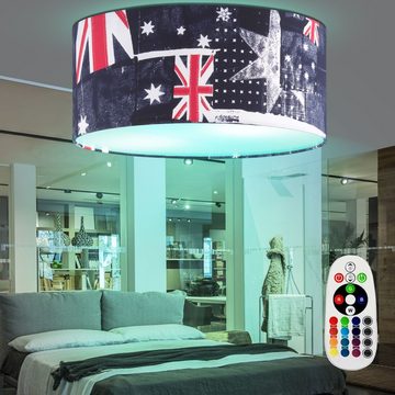etc-shop LED Deckenleuchte, Leuchtmittel inklusive, Warmweiß, Farbwechsel, Union Jack Decken Lampe Büro Flaggen Leuchte Dimmer