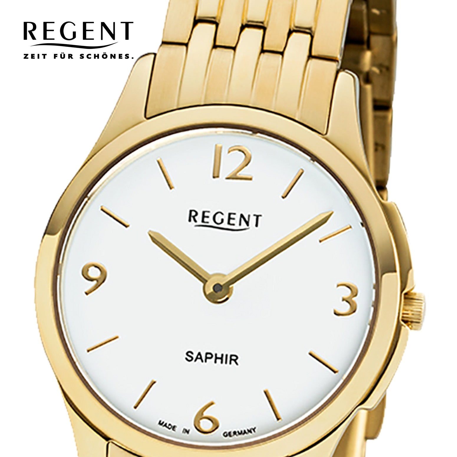 klein Armbanduhr Damen (ca. Damen Regent rund, Metallarmband Regent Quarz, GM-1619 Uhr Quarzuhr Metall 28mm),