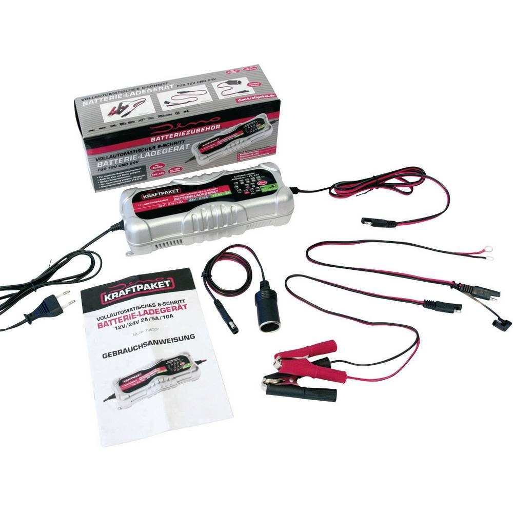 Dino KRAFTPAKET Vollautomatisches 6-Schritt Batterieladegerät mit wählbarem 136302 Autobatterie-Ladegerät (Ladeüberwachung, Ladungserhaltung, verschiedene Ladeprogramme)
