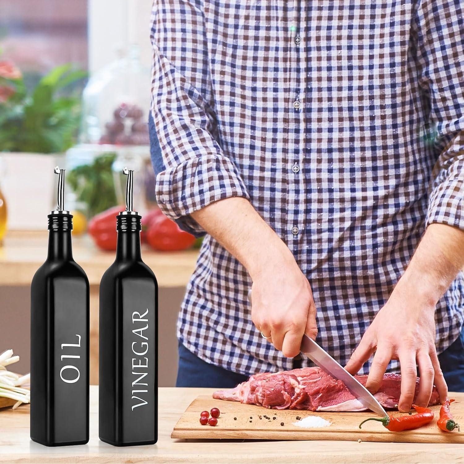LuxusKollektion Ölspender Öl Essigspender Glas 500ml Caddy Halter Edelstahl 2 Stück Schwarz – Bild 5 von 5