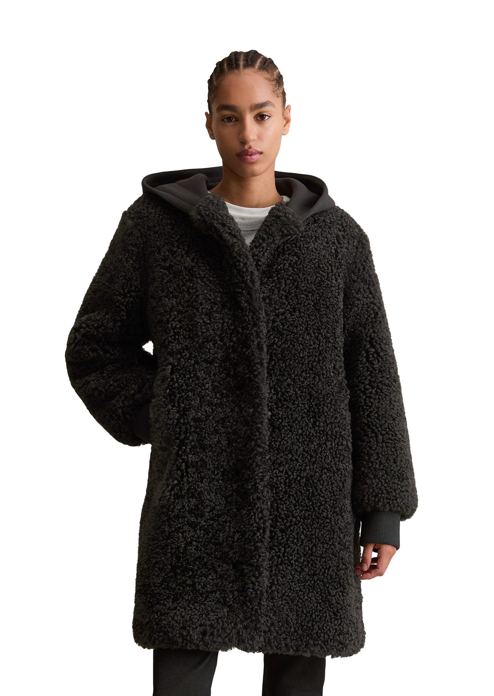 Marc O'Polo DENIM Fellimitatmantel mit Scuba-Jersey-Kapuze günstig online kaufen