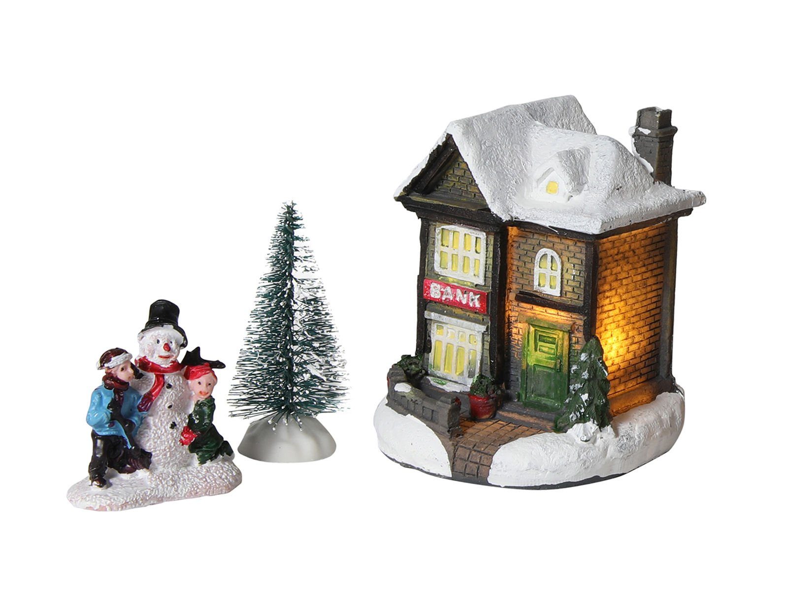 Spetebo Weihnachtsdorf LED Weihnachtsdorf - Set 10-teilig, Weihnachtsszene mit Häusern, Figuren, Tannen, Laterne – Bild 4 von 5