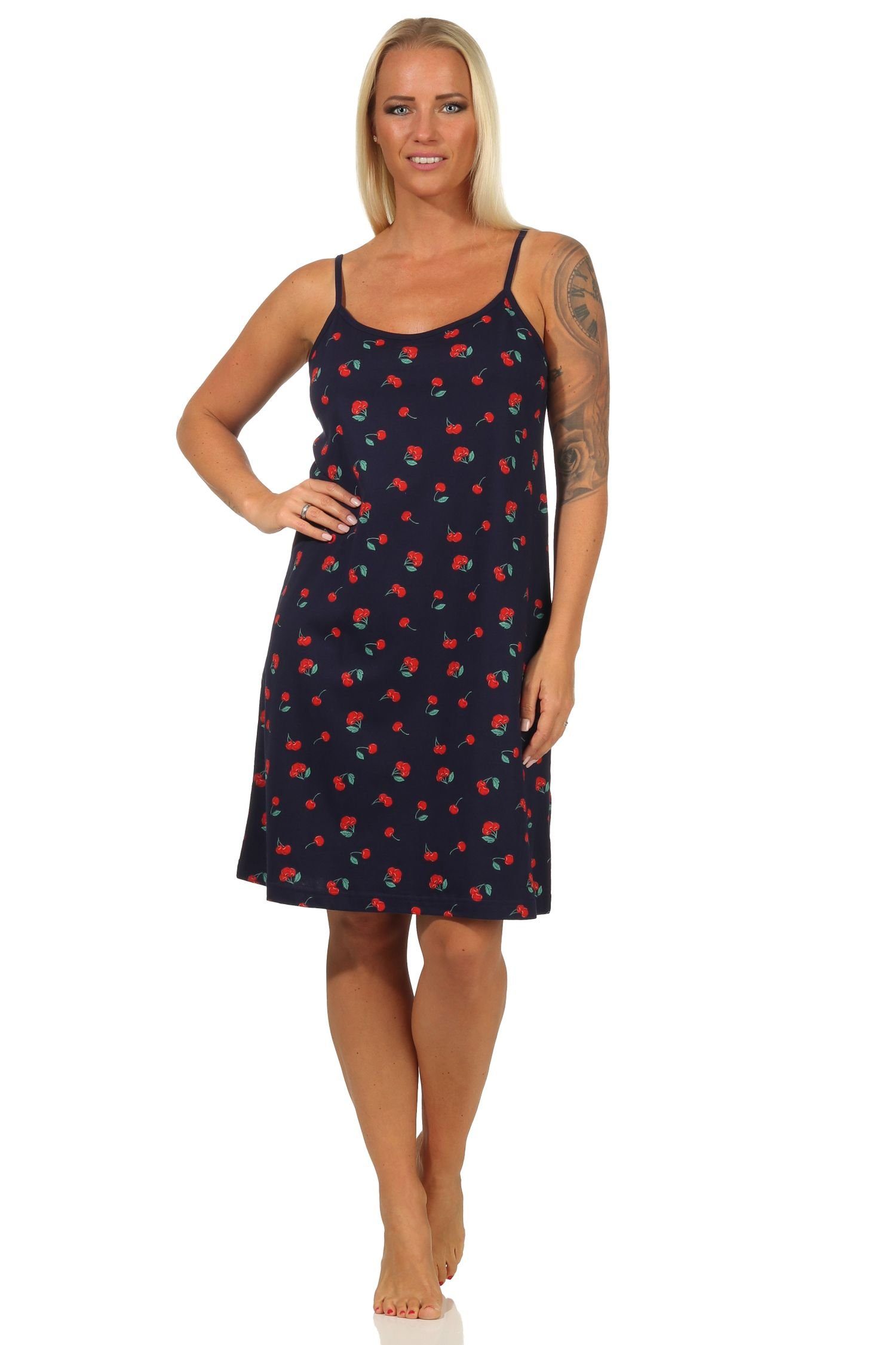 Normann Nachthemd Damen Spaghetti Nachthemd mit Kirschen als Motiv - auch in Übergrößen
