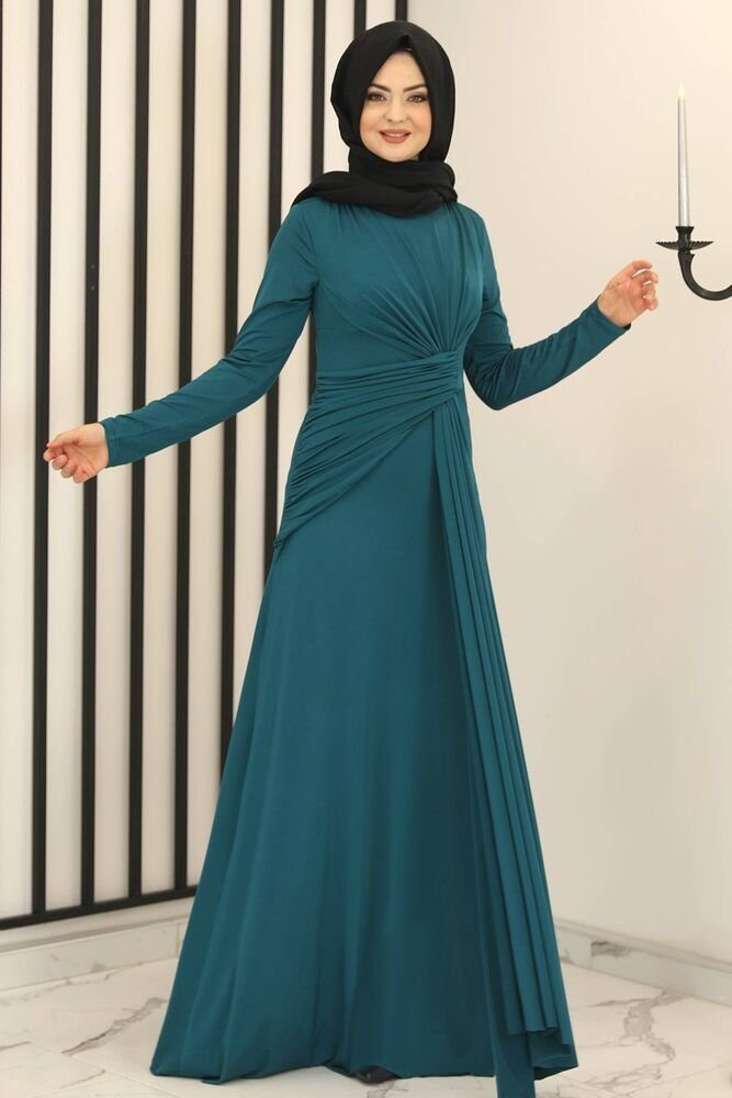 Modavitrini Abendkleid Abendkleid Damen Hijab Kleid langärmliges Maxikleid Abiye Abaya elegant Grün | Partykleider