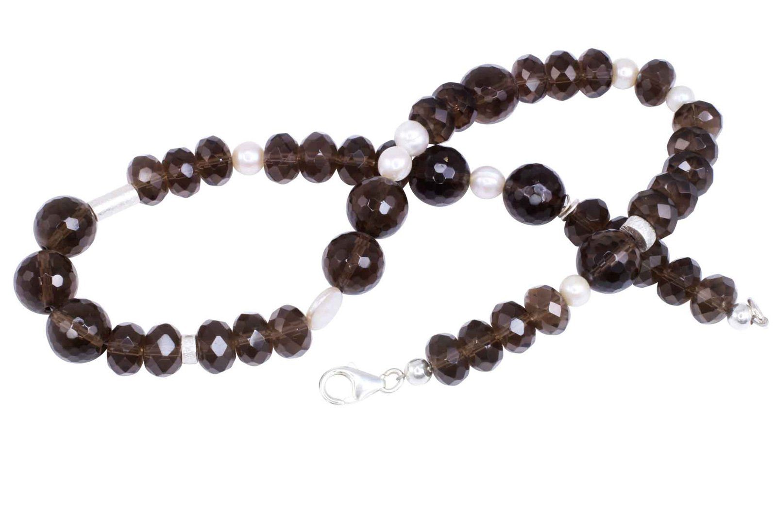 Kette ohne Anhänger mit Rauchquarz und Perle Silber Schmuckteile Silber 925