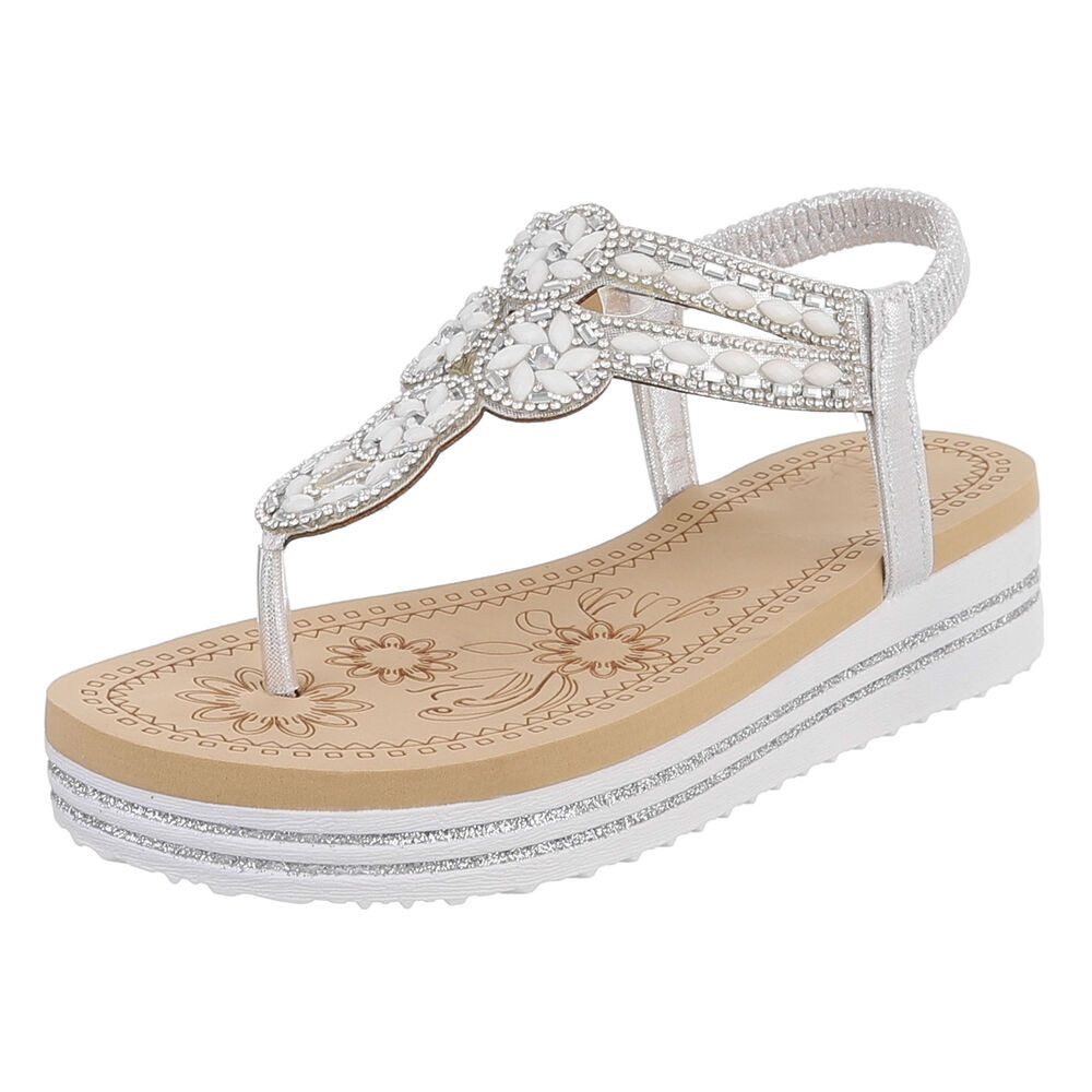 Ital-Design Damen Plateau-Flip-Flop mit Schmucksteinen Zehentrenner (91970825) Keilabsatz/Wedge Keilsandaletten in Silber
