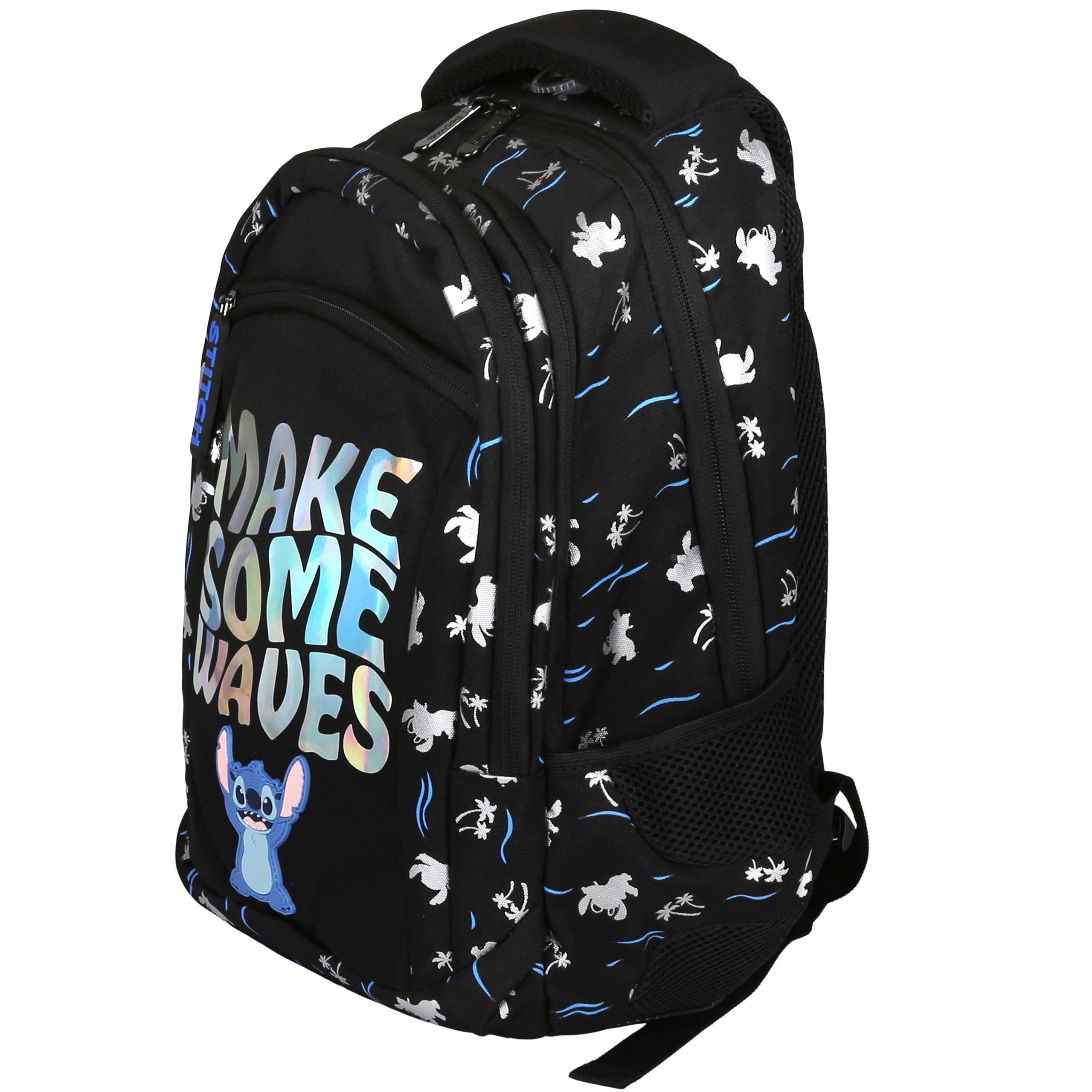 Disney Schulrucksack DISNEY Stitch Schwarzer Mädchen Schulrucksack, verstärkt, Reflektoren