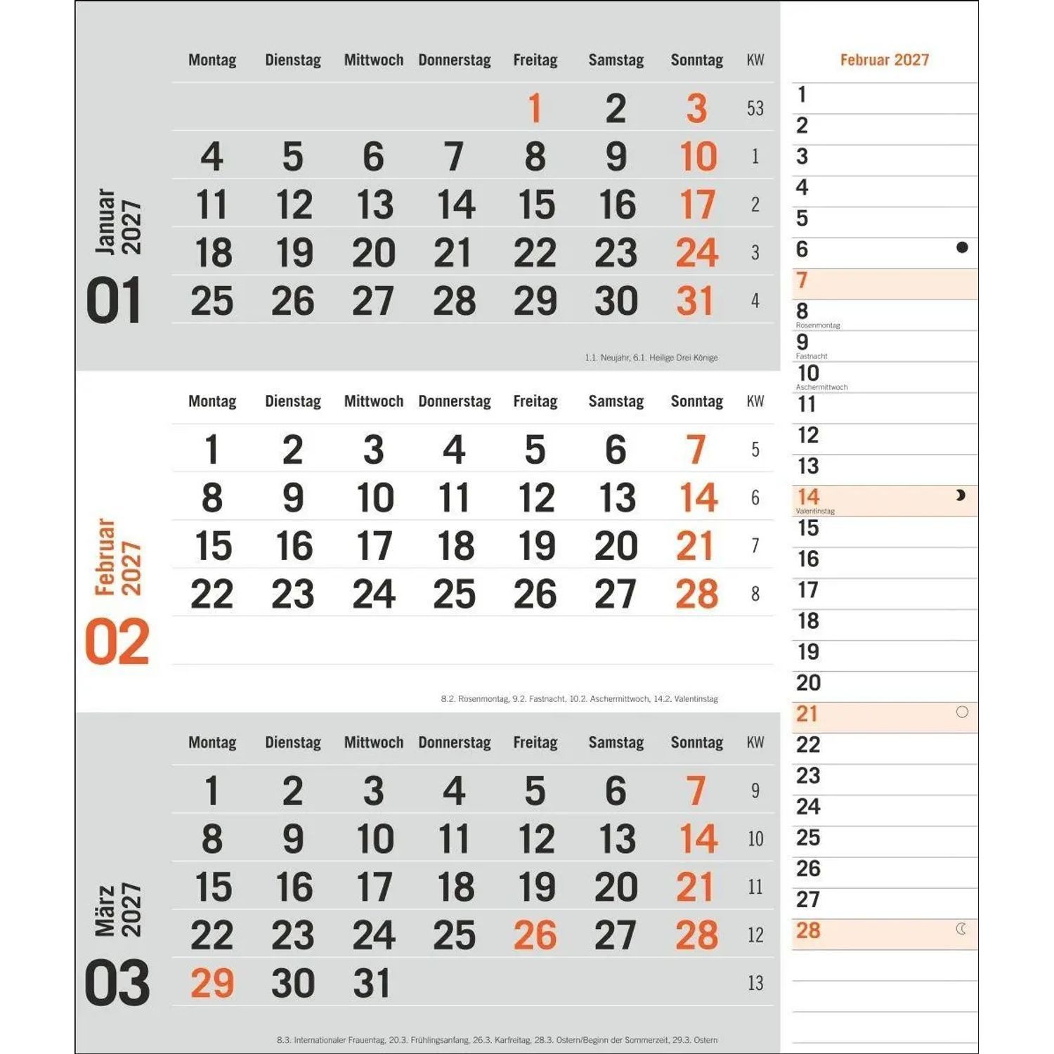 HEYE Wandkalender times&more 3-Monatsplaner, orange 2027