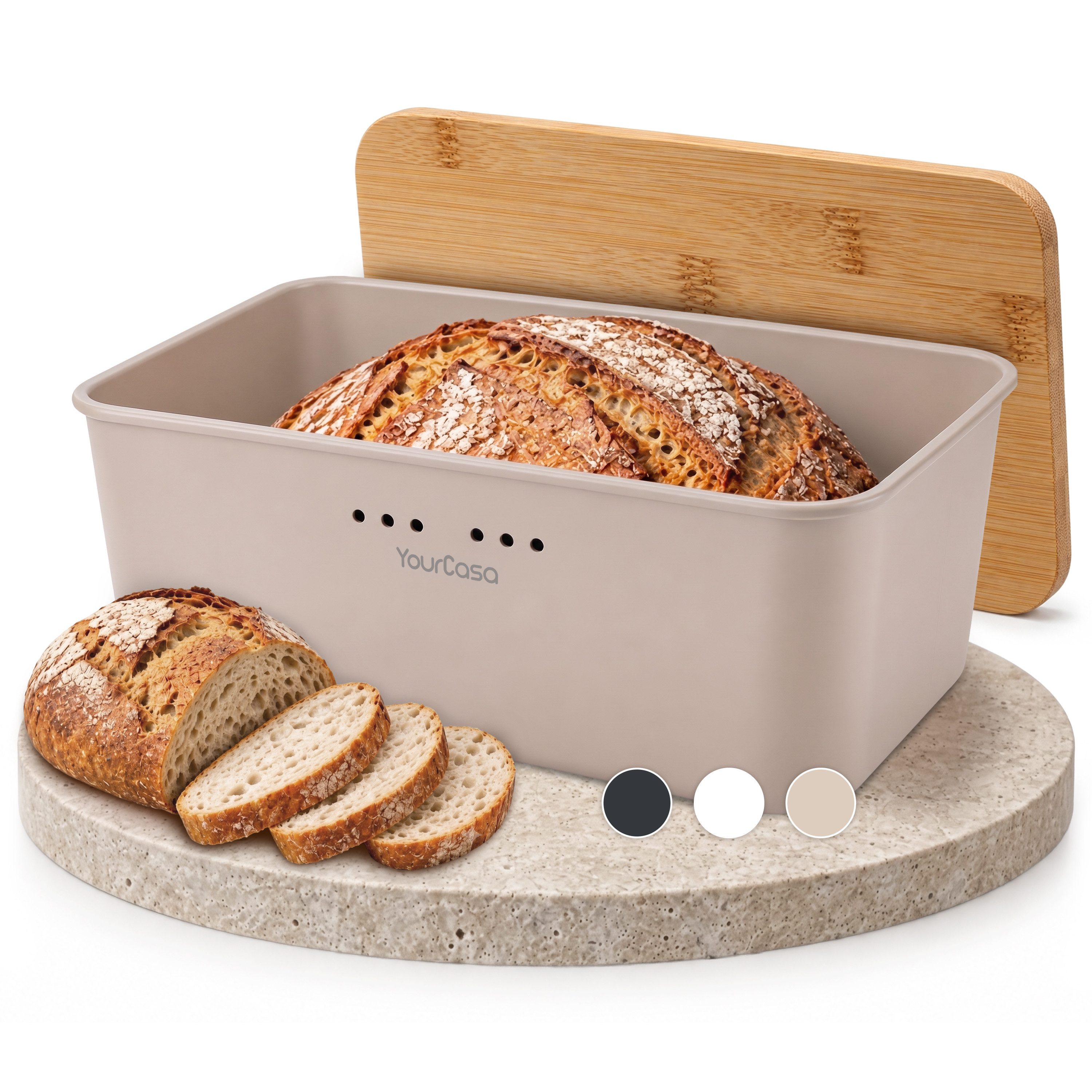 YourCasa Brotkasten YourCasa Ecobox Brotkasten mit Bambusdeckel als Schneidebrett Brotbox, Bambus Deckel