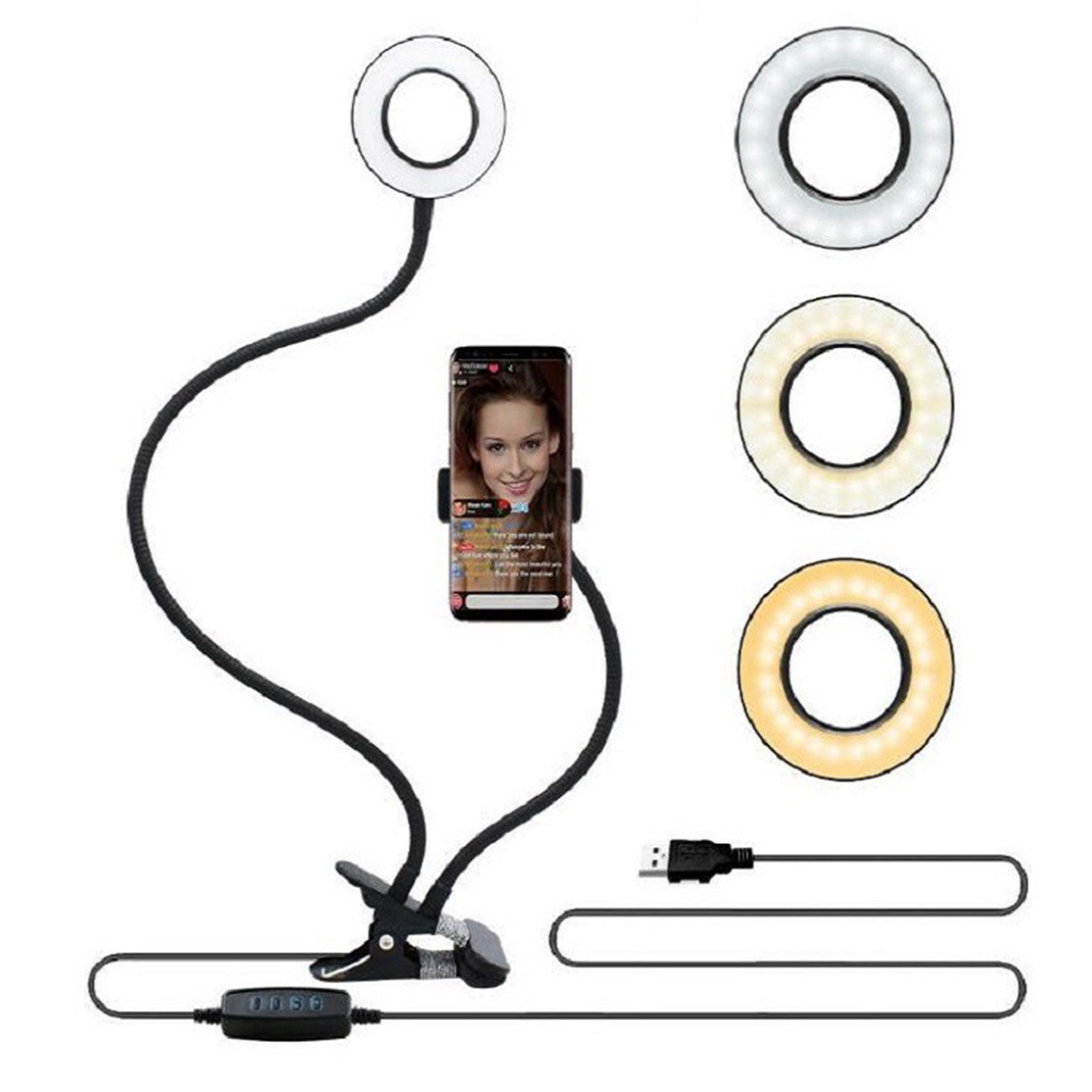 KINSI Ringlicht Ringlicht mit Klemme,Dimmbare Leselampe,2-in-1 Tischleuchte, für Home Office, Makeup, Live-Streaming, TikTok/YouTube