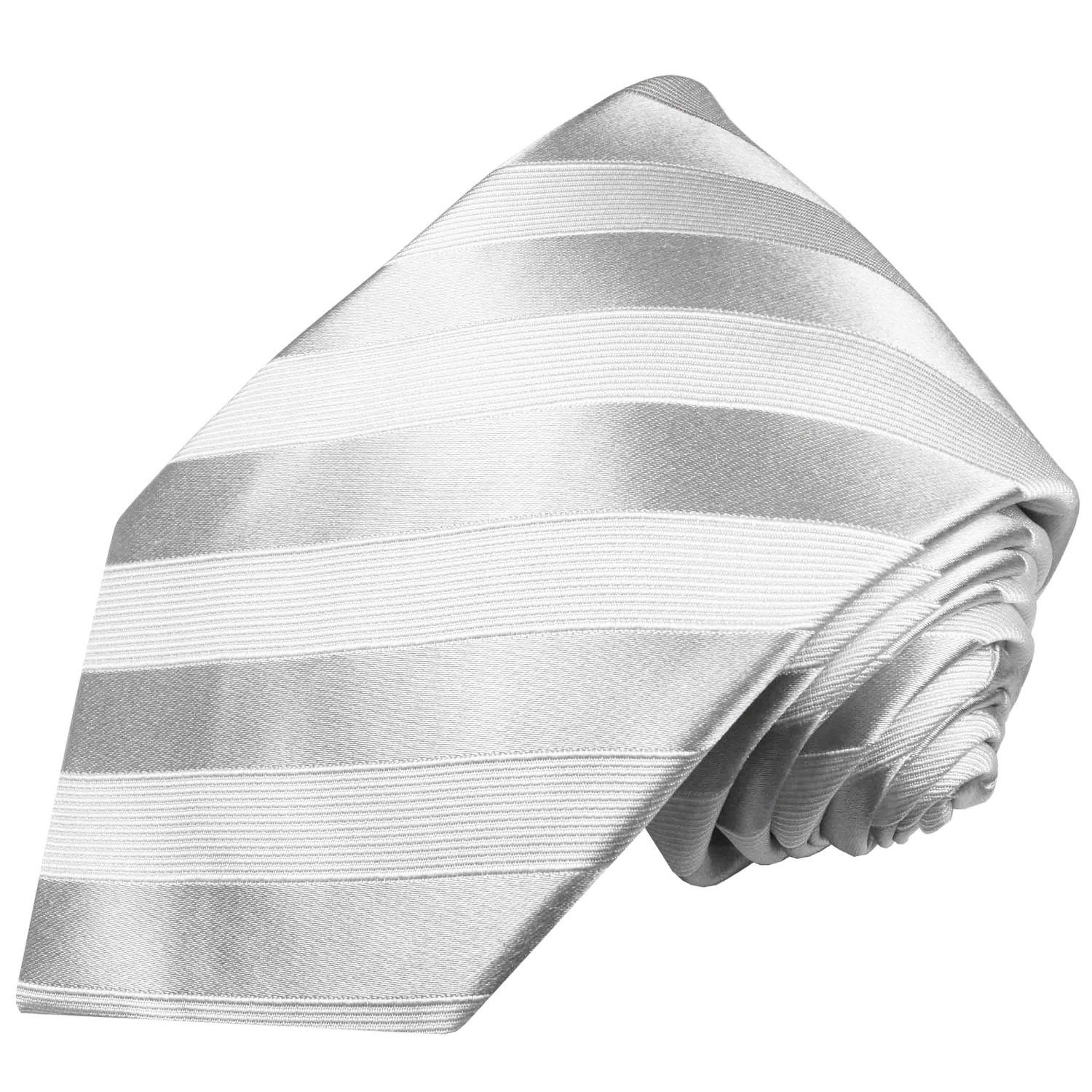 Paul Malone Krawatte Designer Seidenkrawatte silber Schlips weiß modern 100% Breit (8cm), Seide 401 Herren gestreift