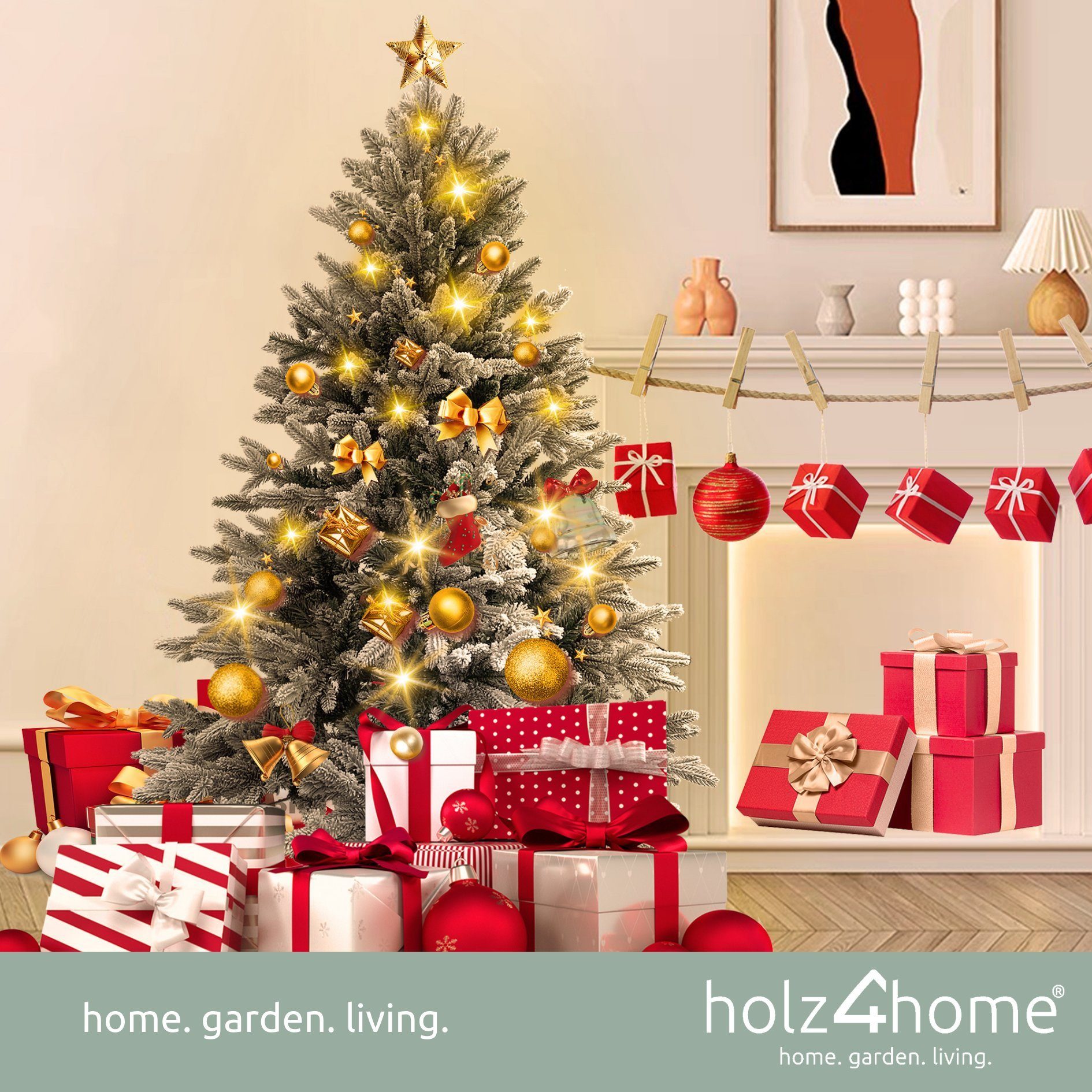 holz4home PVC Lichterkette PE inkl. + Künstlicher Weihnachtsbaum