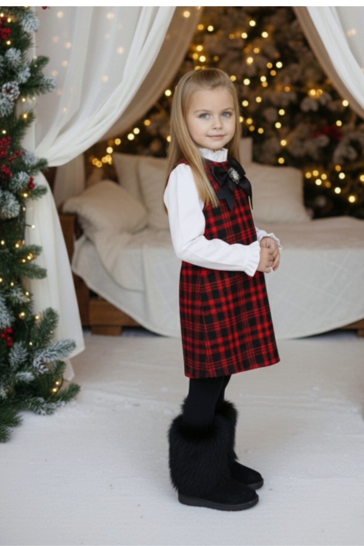 Parla Kids 2-in-1-Kleid Kleid mit Tweed in schwarz/rot - abnehmbare Brosche mit Zirkoniastein Abnehmbare Brosche