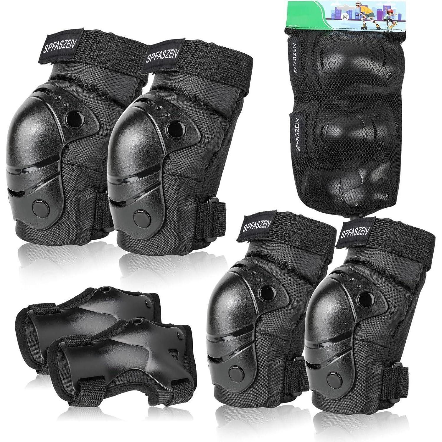 Protektoren-Set Knieschoner Set 6in1 Knie Ellbogen Handgelenkschoner Schwarz-A M