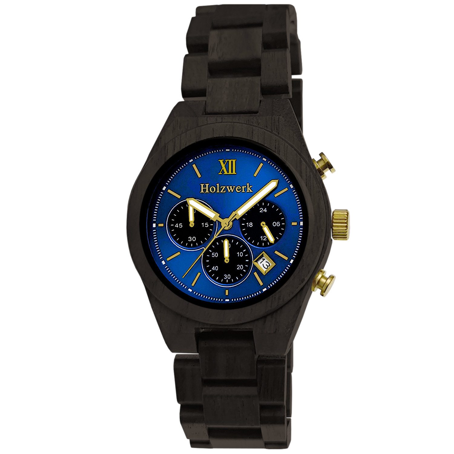 Chronograph Herren Holz Armband Uhr mit Datum
