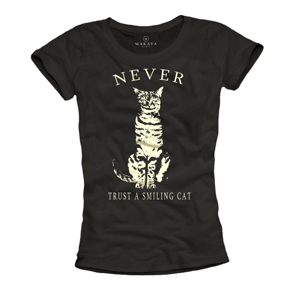 Print Frauen MAKAYA Katzenmotiv Lustige Sprüche Damen Aufdruck Katzen T-Shirt