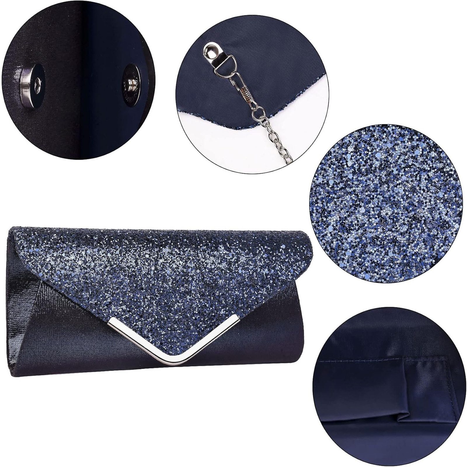 MOPUEA Abendtasche Pailletten Clutch Damen Abendtasche Schulter Umhängetasche (Einzelpack, 1 x Glitzer Clutch mit abnehmbarer Schulterkette), Glitzernd, elegant – Bild 2 von 5