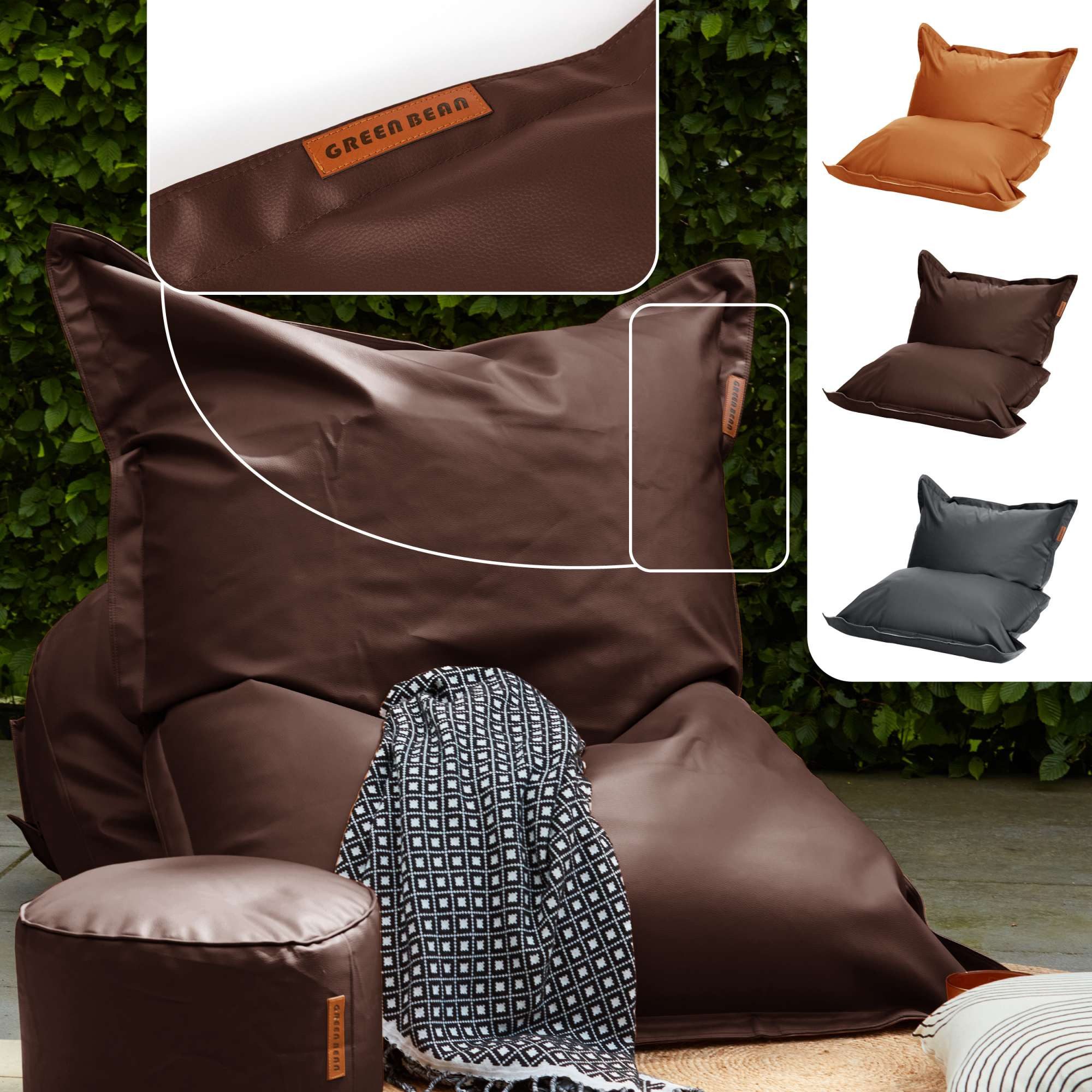 Green Bean Sitzsack Riesen-Sitzsack Kunstleder Square XXL (380 Liter Füllung, Indoor und Outdoor geeignet, abwaschbarer Bezug), Bean Bag Sitzkissen Sitzpuff Sit – Bild 2 von 5