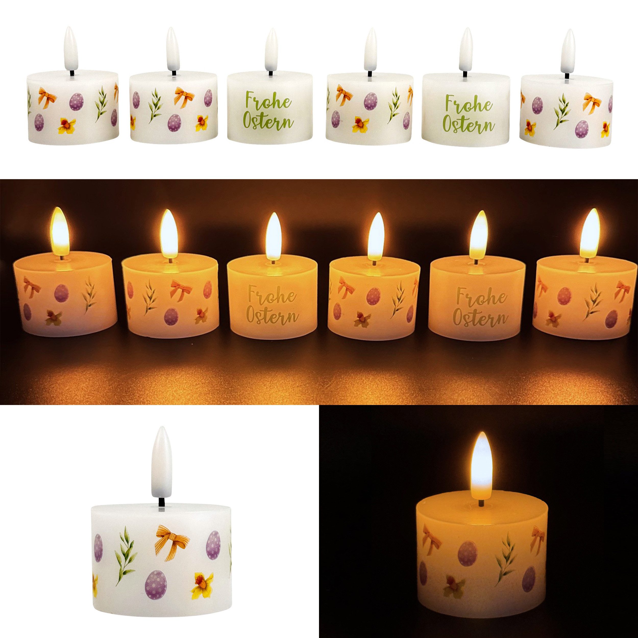 Online-Fuchs LED-Kerze - 6 LED-Teelichter mit Timer im Frühling-Design - Osterdeko (realistische Kerzenflamme, inklusive Geschenkverpackung), inklusive praktischer 6-Stunden Timerfunktion