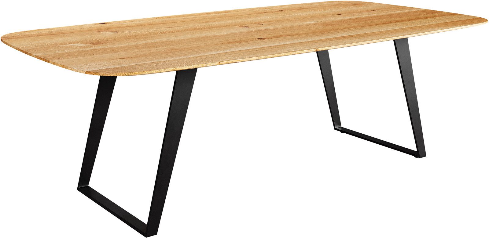 DELIFE Esstisch Edge, Boot Eiche Natur 240x120x2,5-3 Metall Schräg Schwarz Schweizer Kante