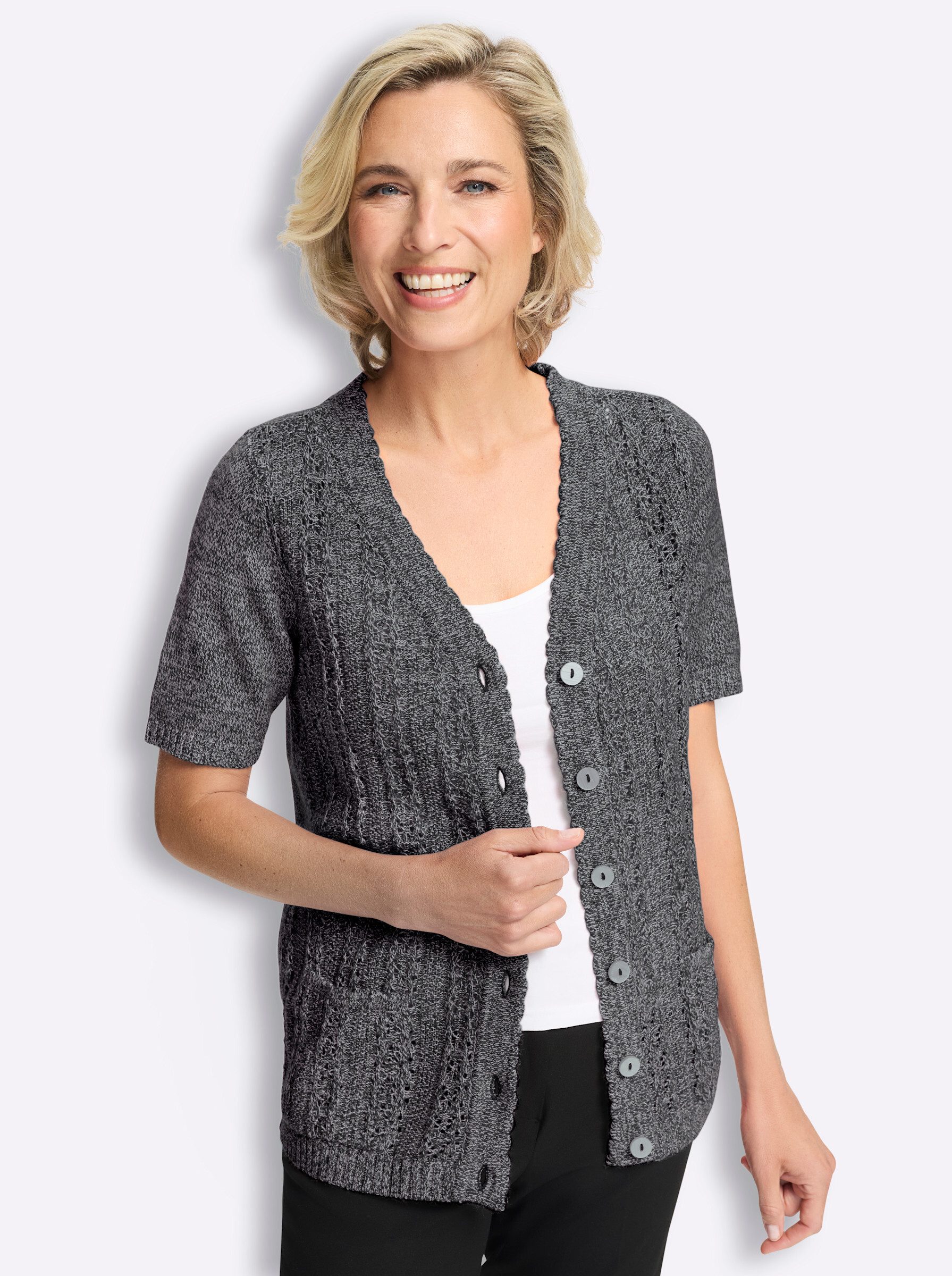 Sieh an! Strickjacke Strickjacke Kurzarm Ajourstrick