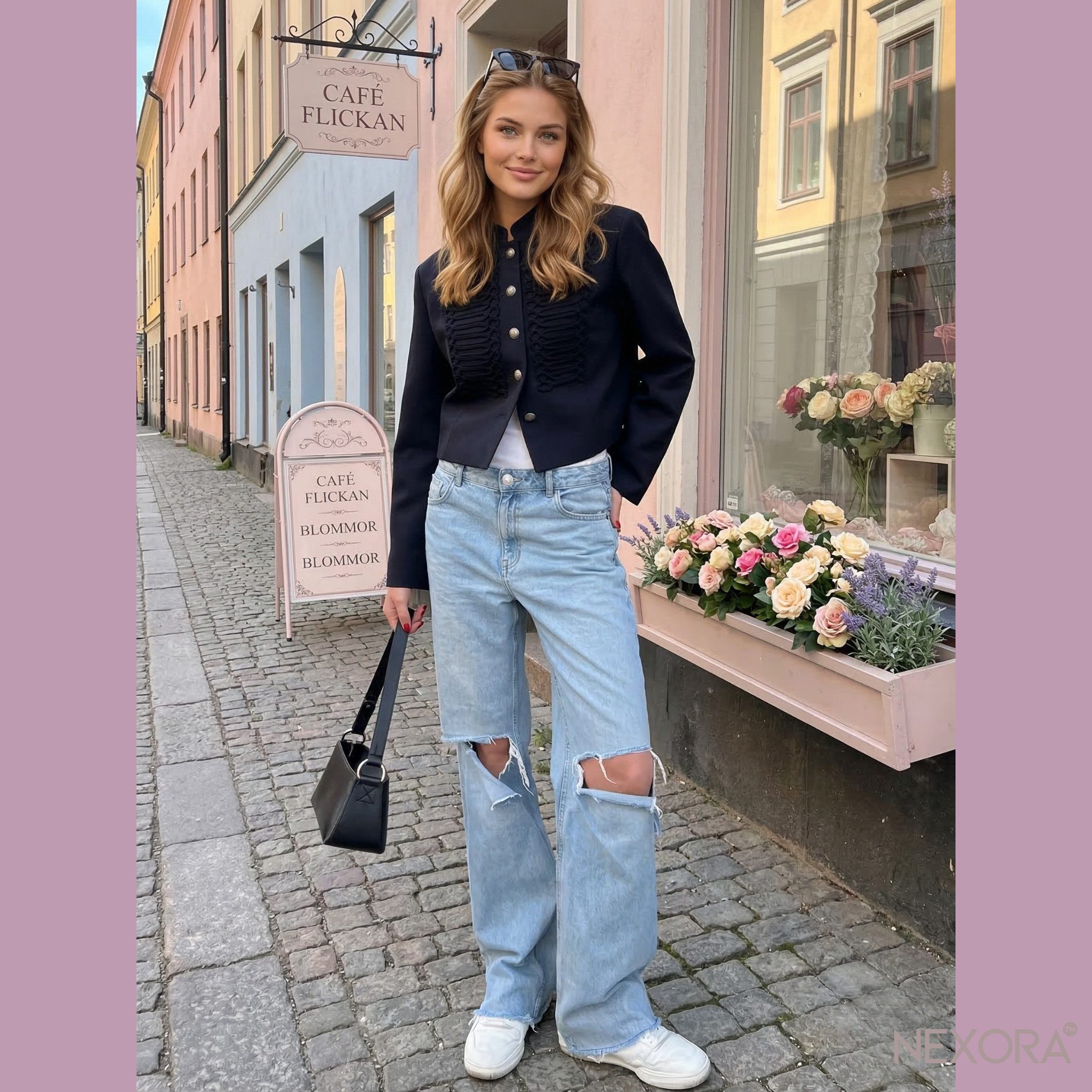 NEXORA Kurzjacke Damen Napoleon Jacke Kurzjacke mit Stehkragen und Zierknöpfen- Blazer Military-Stil, Stehkragen, Zierknöpfe – Bild 4 von 5