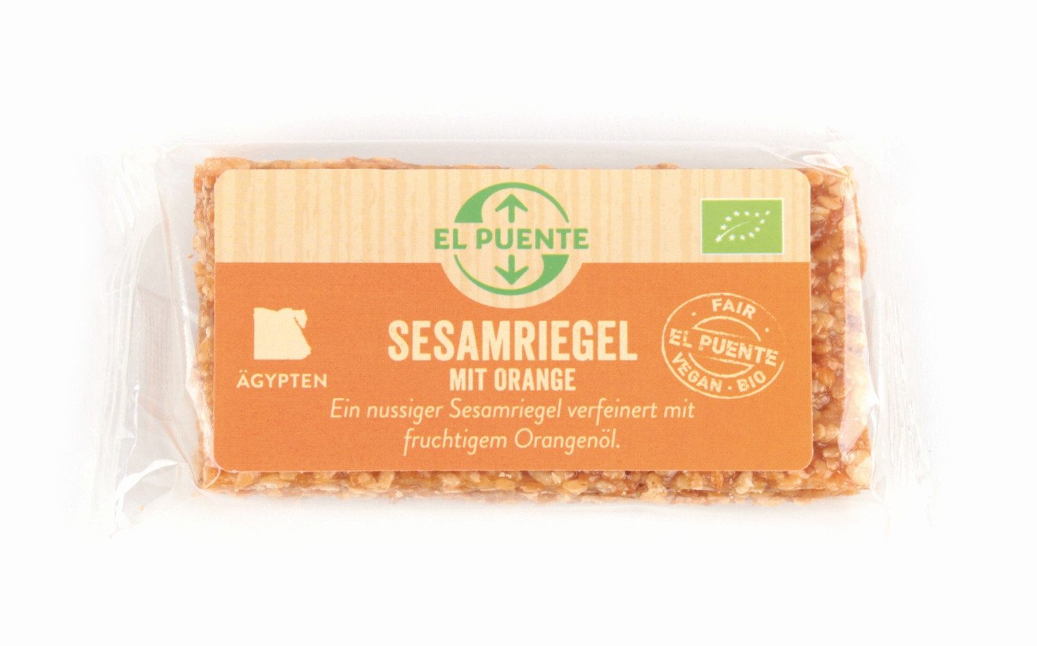 El Puente Riegel Vegane Bio-Sesamriegel mit Orange 3 x 9 g, Fair Trade, Vegan, Bio, Fair Trade