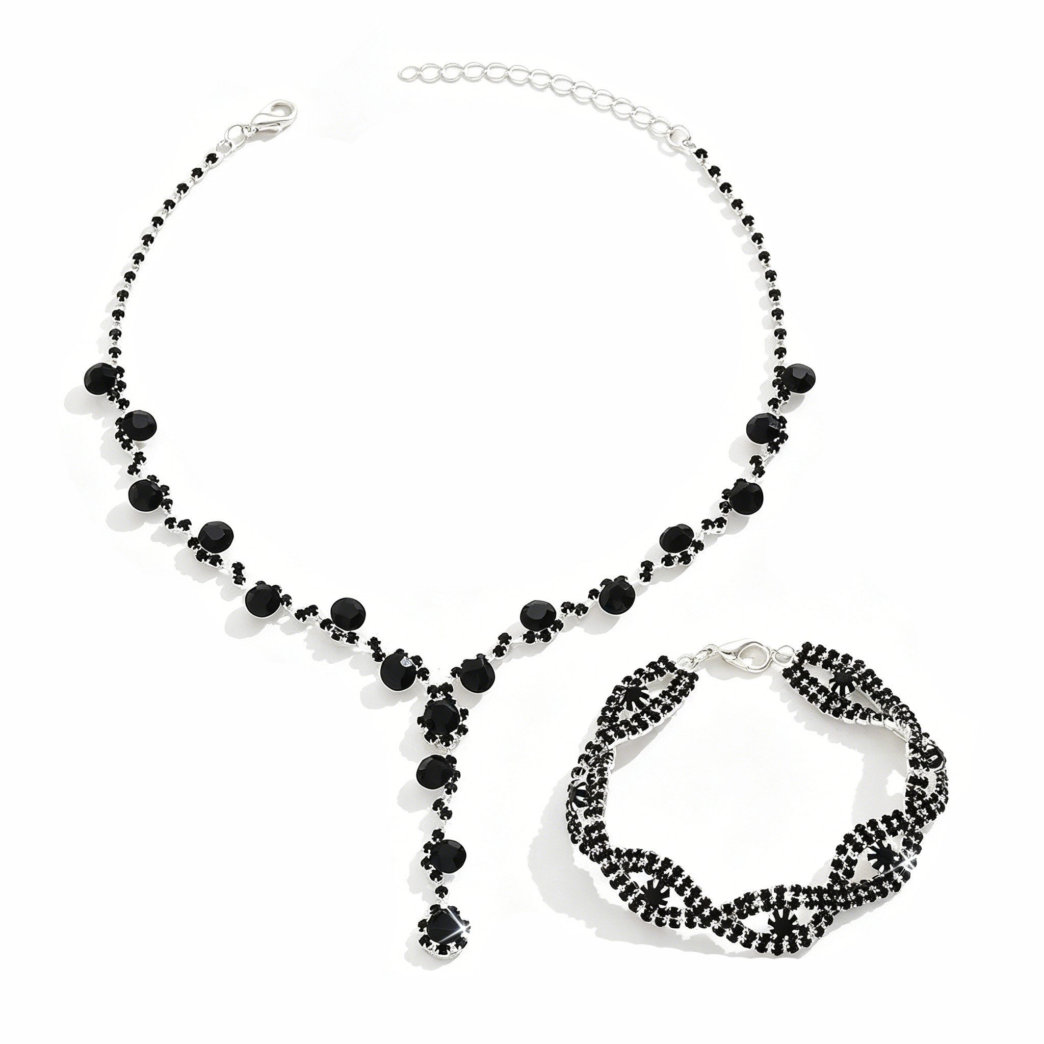Zaewry Schmuckset 2-teiliges Brautschmuck-Set: Kristallhalskette und Armband, modisches, funkelndes Strass-Schmuckset