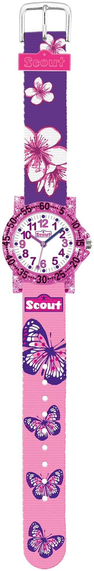 Schmetterling- IT-Collection, 280375013, Quarzuhr als Scout und Glitzer, Blumenmotiv, The Geschenk Lernuhr, ideal