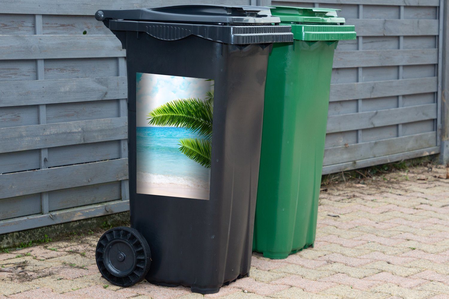 - Abfalbehälter Wandsticker MuchoWow Sticker, Grün Container, Tropisch (1 Mülltonne, Blätter St), Mülleimer-aufkleber, -