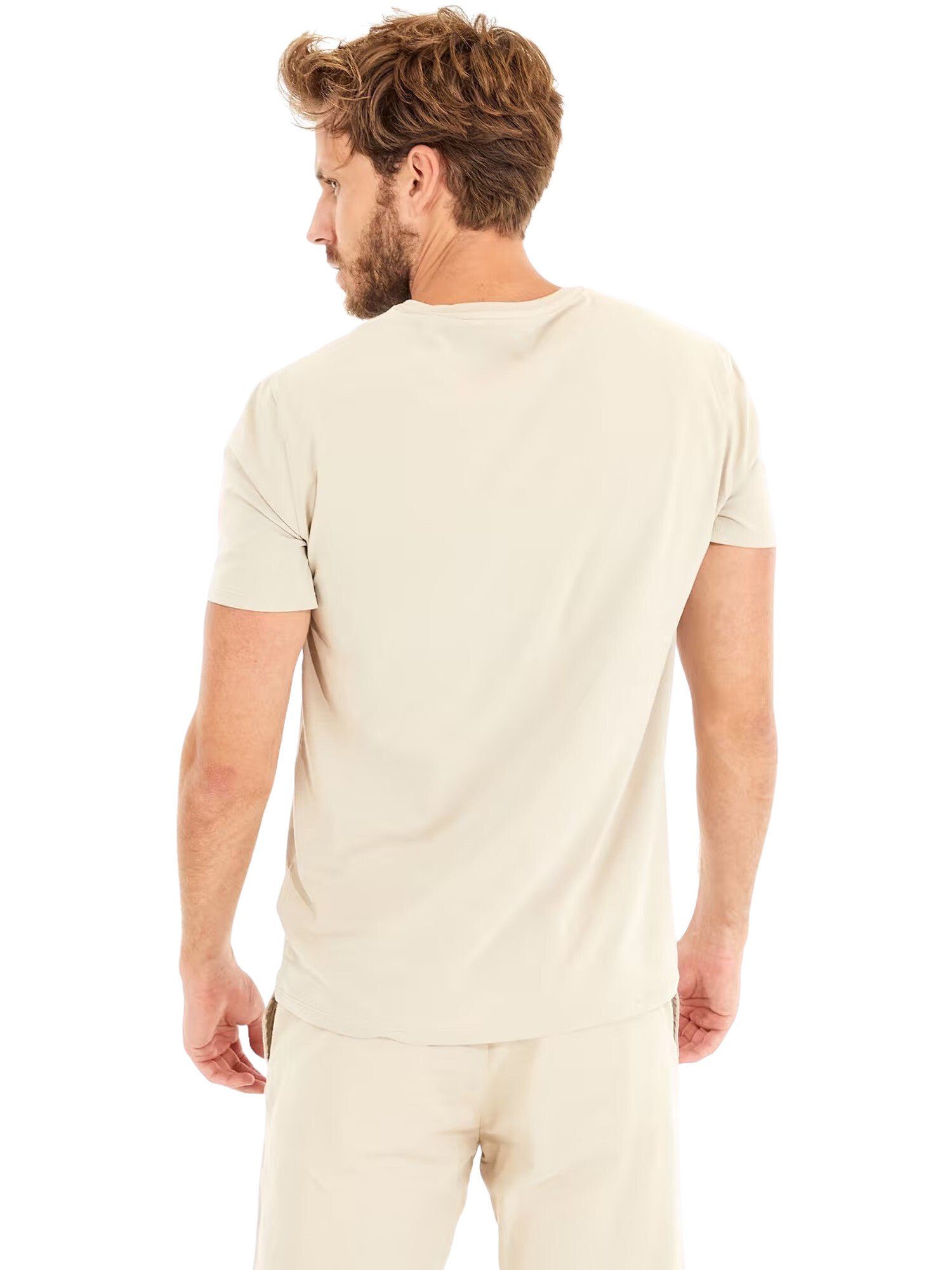 Guess T-Shirt Shirt Kurzarm T-Shirt BASIC PIMA beige mit (1-tlg)