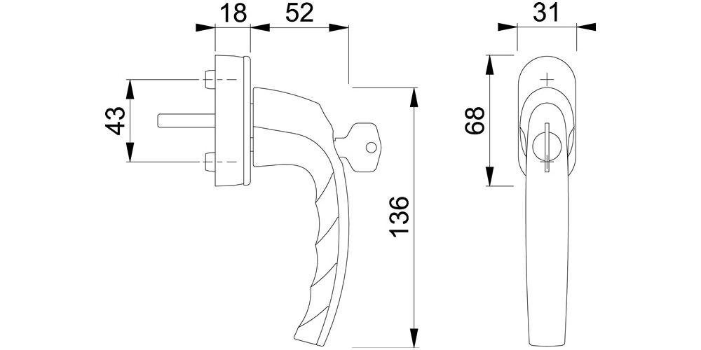 HOPPE Fensterbeschlag Fenstergriff 32-42 / naturfarbig mm Aluminium F1 abschließbar 0530S/US952 Atlanta