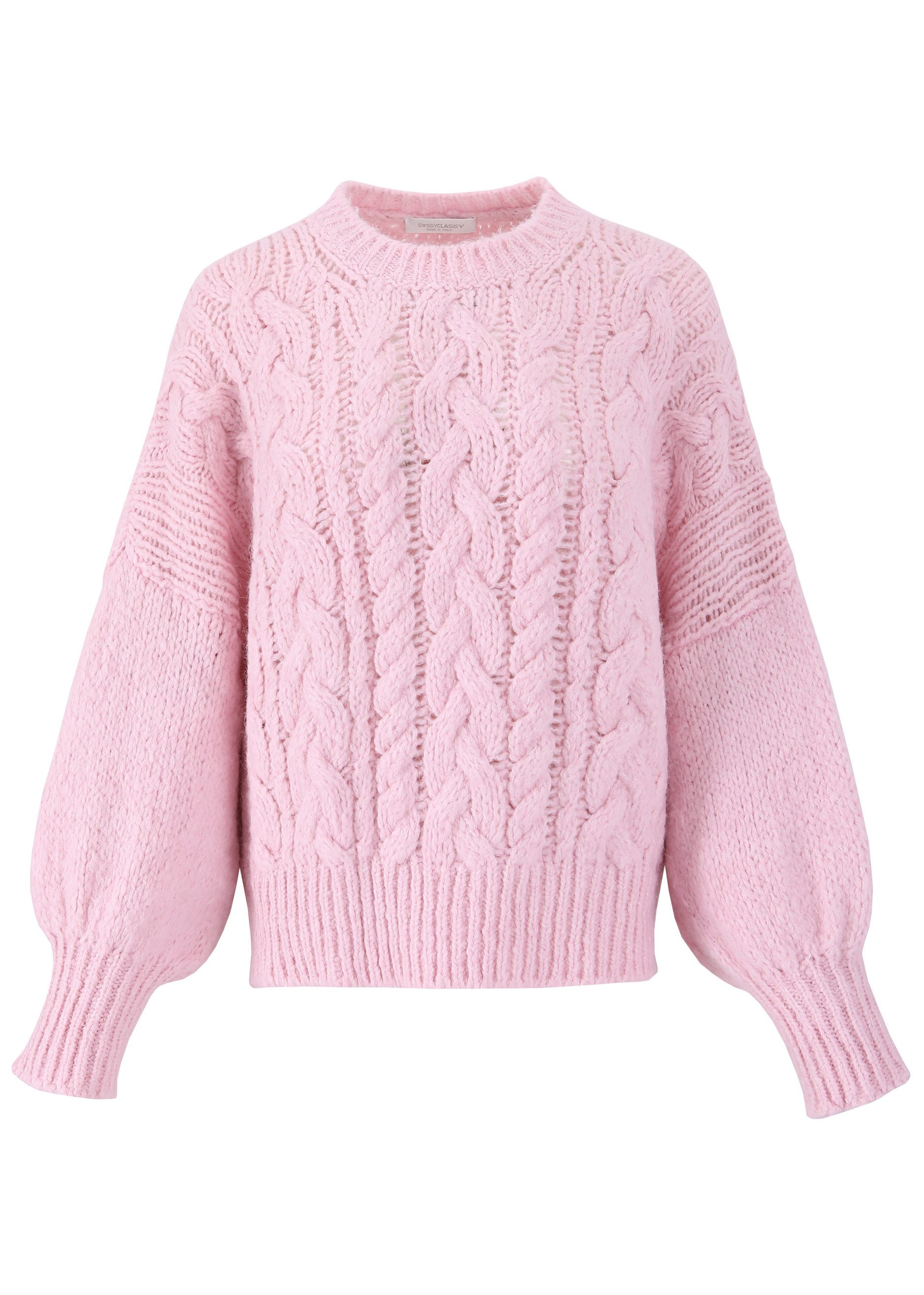 Strickpullover Flauschiger Pullover Damen mit Zopfmuster
