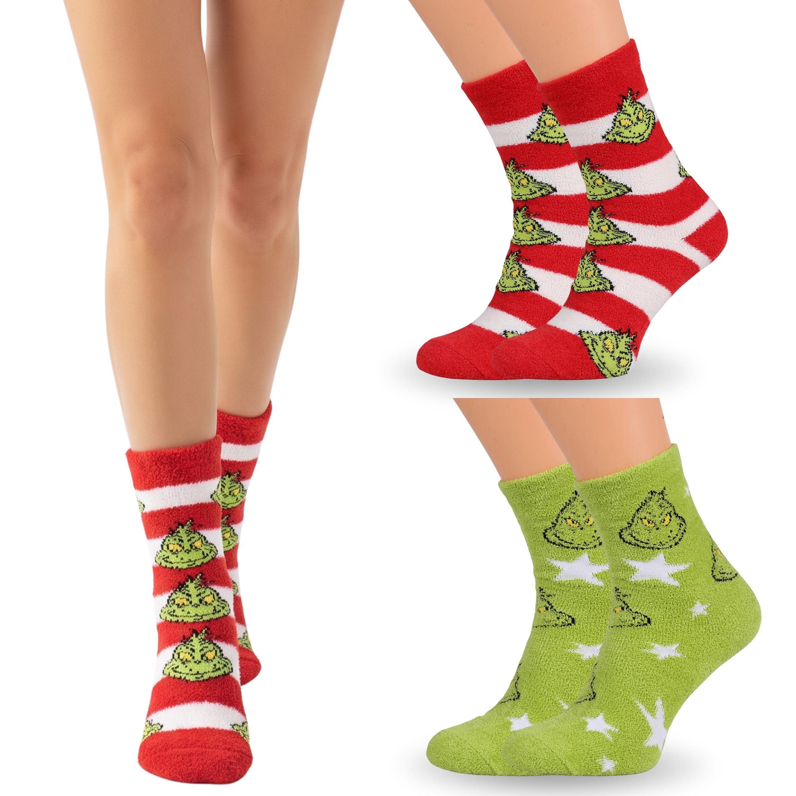 Sarcia.eu Haussocken Grinch bunte Weihnachtssocken, warme Damensocken, 2 Paar