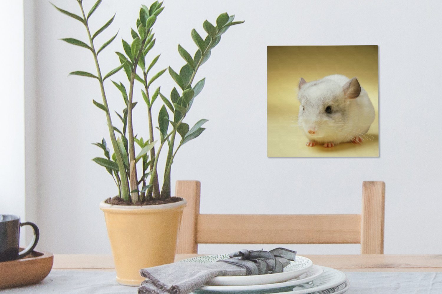 OneMillionCanvasses® Leinwandbild Eine Leinwand eines Hintergrund, für Wohnzimmer Schlafzimmer Bilder Nahaufnahme St), gelbem (1 auf Chinchillas