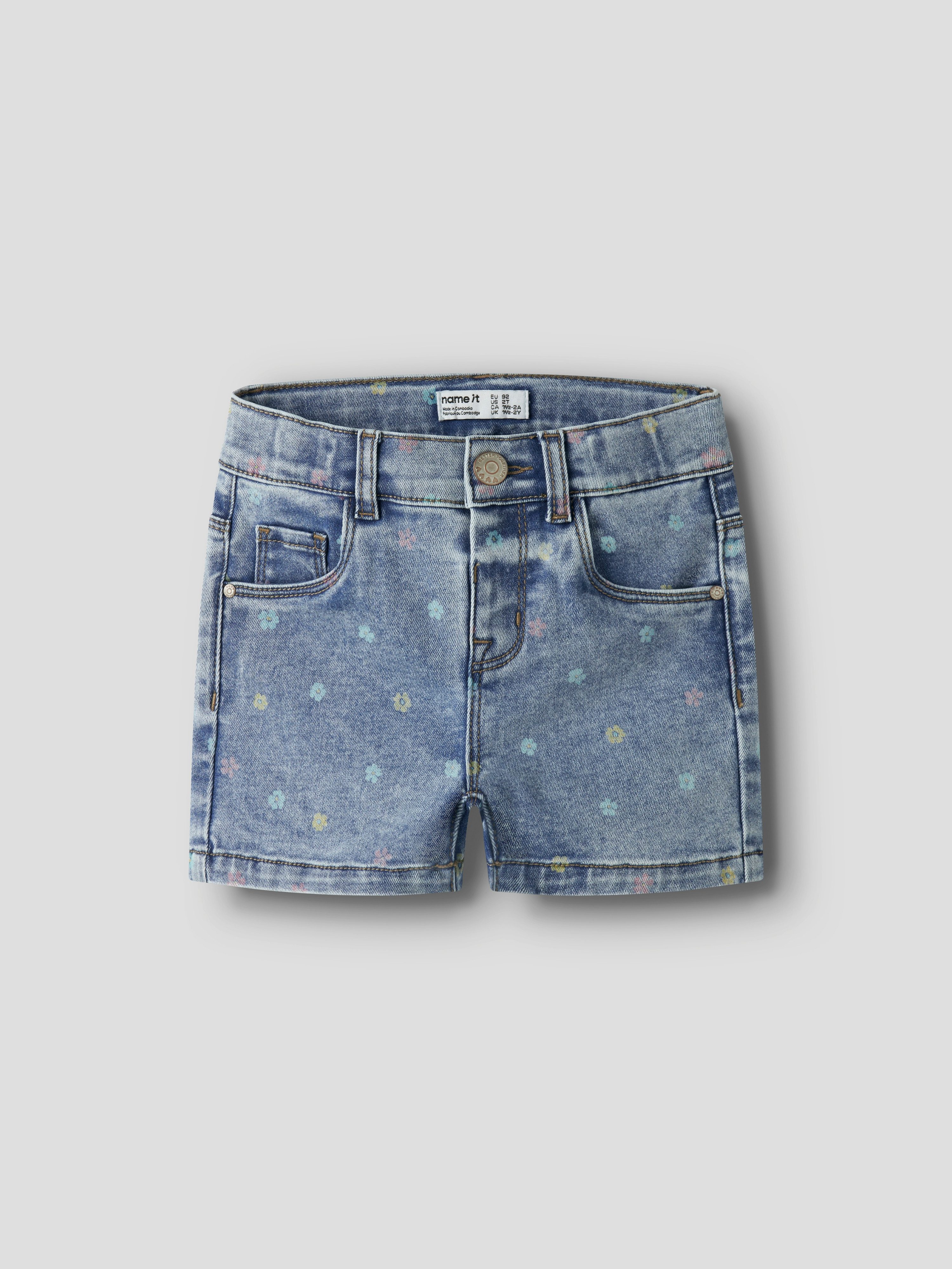 Name It Jeansshorts NMFSALLI SLIM DNM SHORTS 3555-ON NOOS Denim Baumwollmischung, leichte Used Effekte, Allover Druck