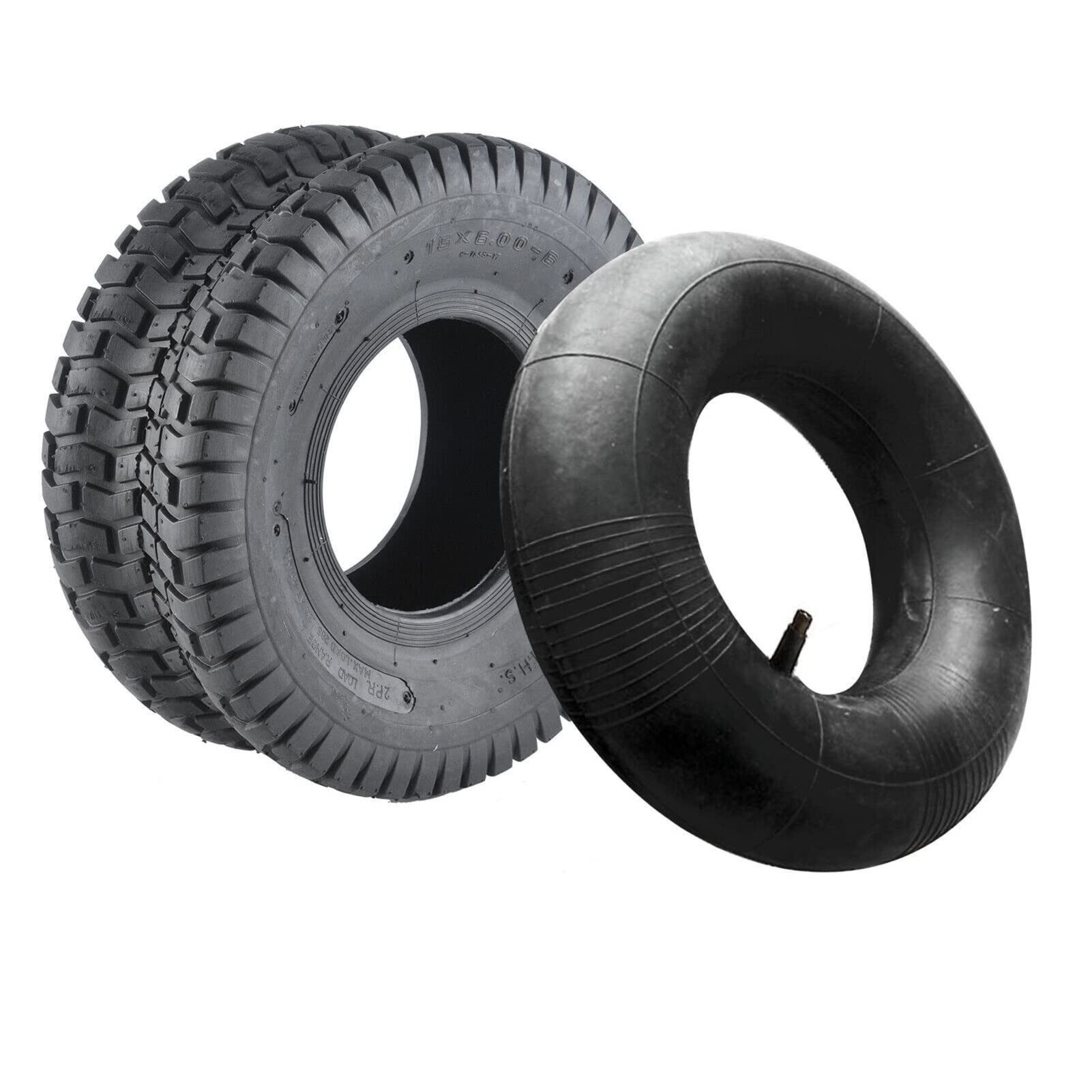 Youyijia Bollerwagen-Reifendecke 2 x Tyre Sheath, 2 x Tubes, 15 x 6.00-6 TL 2PR Tyres for Lawn Tractor, 2 St.